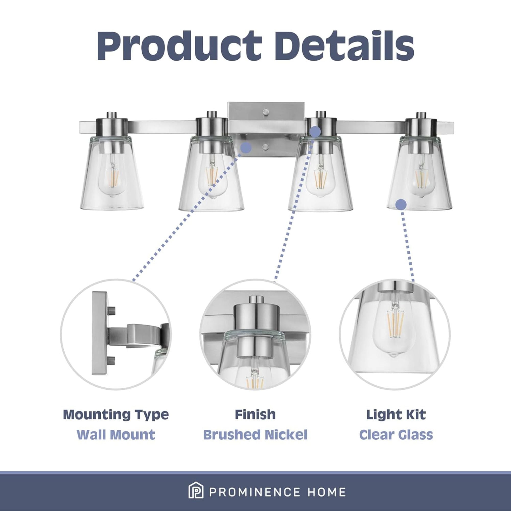 Prominence Home 2 Pack Fairendale 4 Light Bathroom Vanity Light, Brushed Nickel