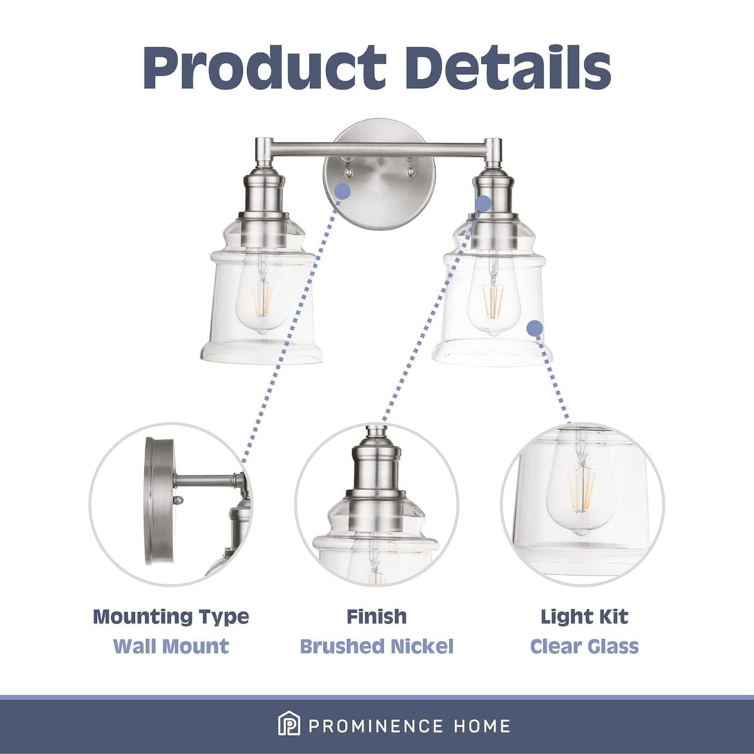 Prominence Home Eaton Ridge 2 Light Industrial Bathroom Vanity, Brushed Nickel - VMInnovations