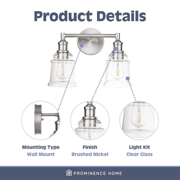 Prominence Home Eaton Ridge 2 Light Industrial Bathroom Vanity, Brushed Nickel - VMInnovations
