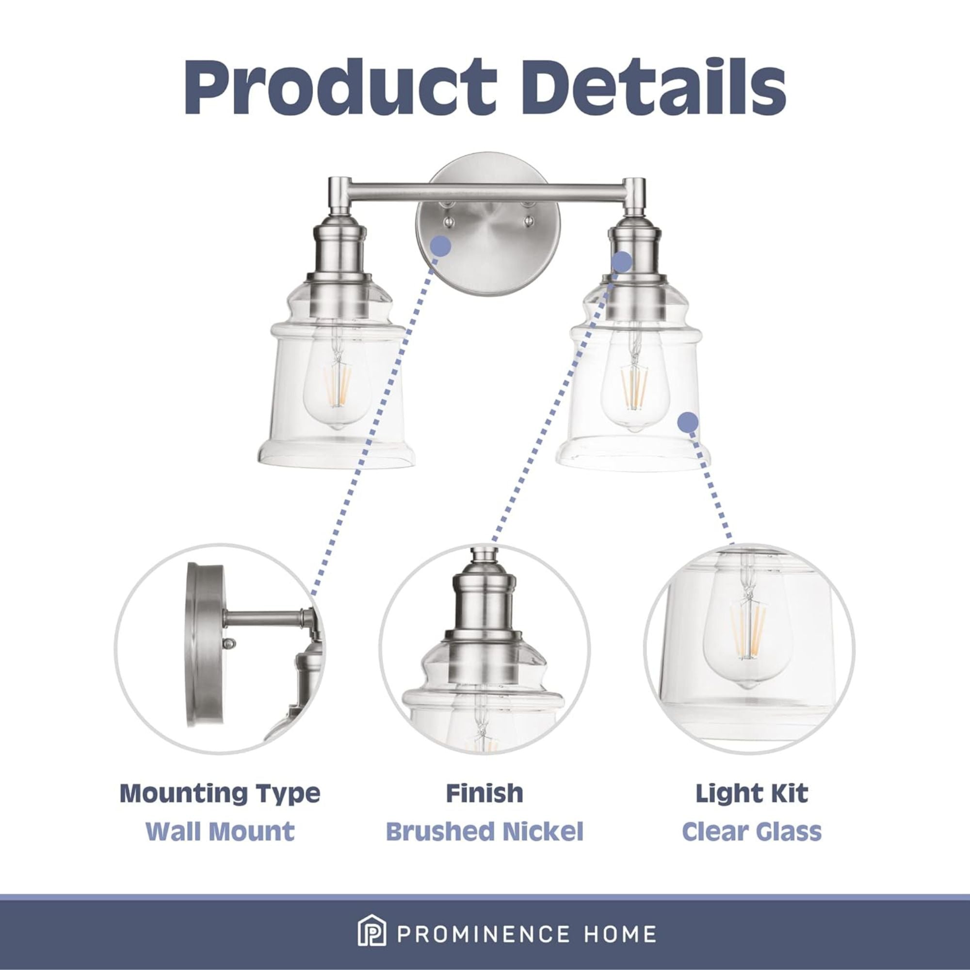Prominence Home 2 Pack Eaton Ridge 2 Light Industrial Bathroom Vanity, Nickel