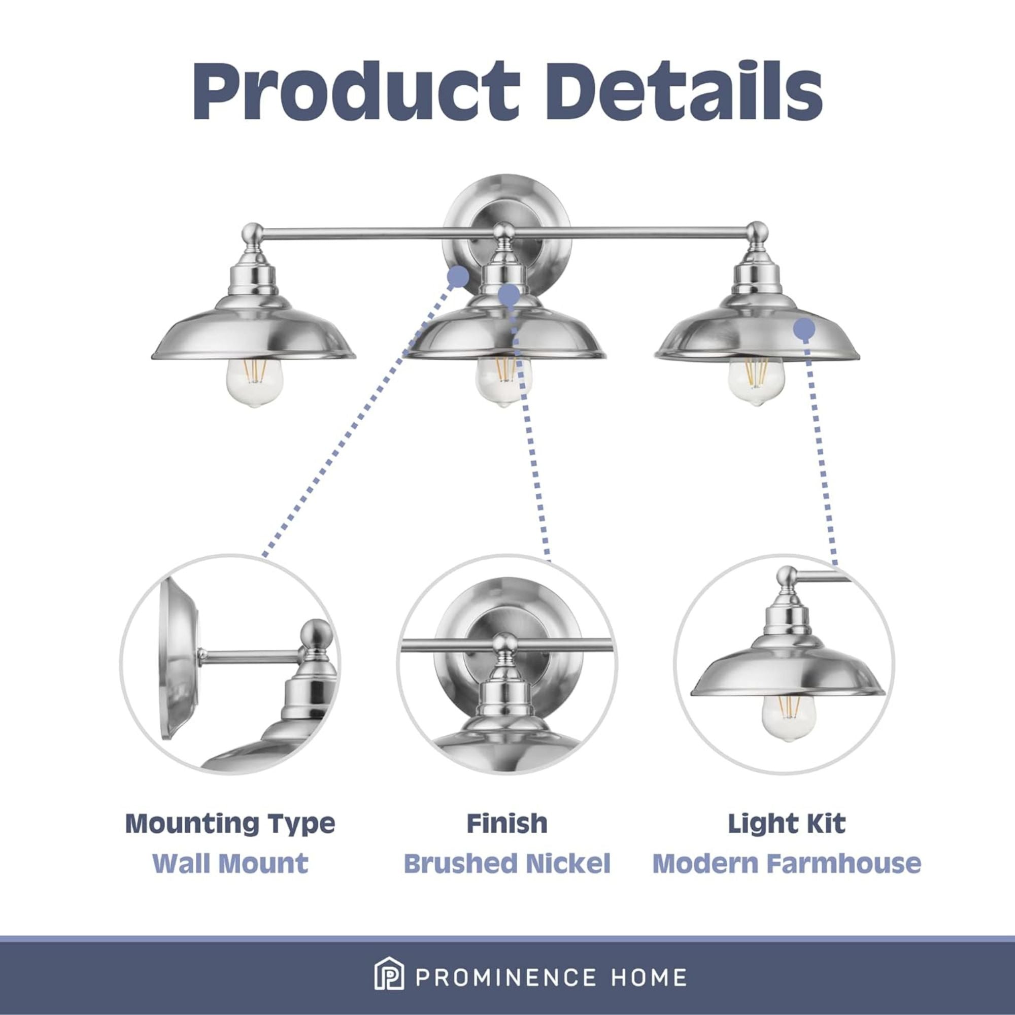 Prominence Home 3 Light Industrial Bathroom Vanity Light, Nickel (Open Box) - VMInnovations
