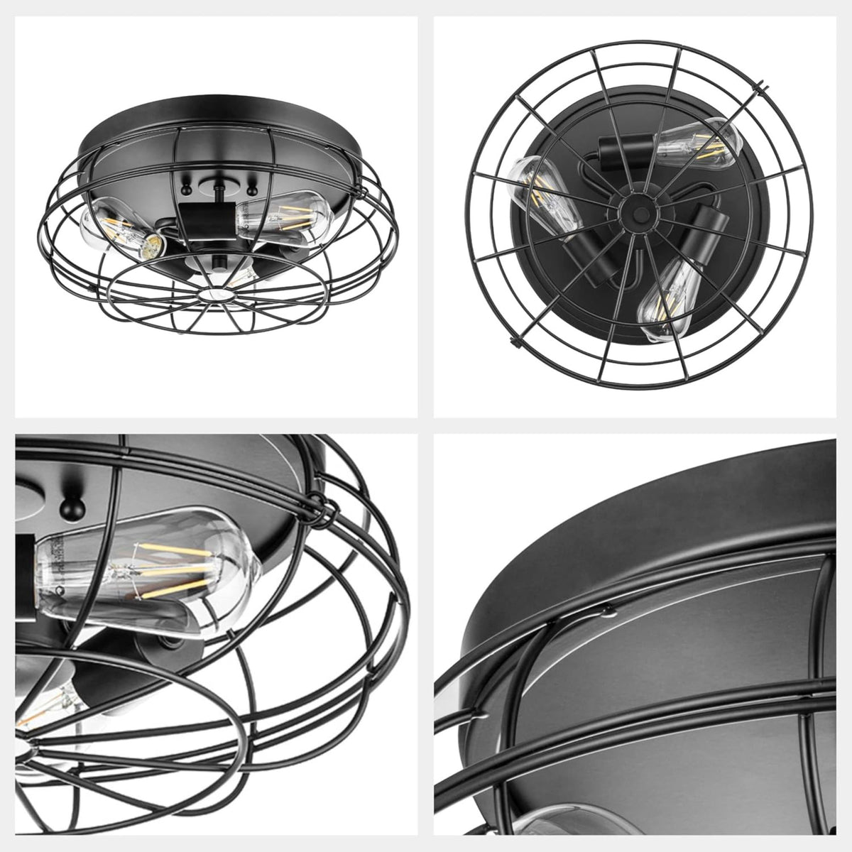 Prominence Home 2 Pack Lincoln Woods 15" Flush Ceiling Mount Light & Cage, Black