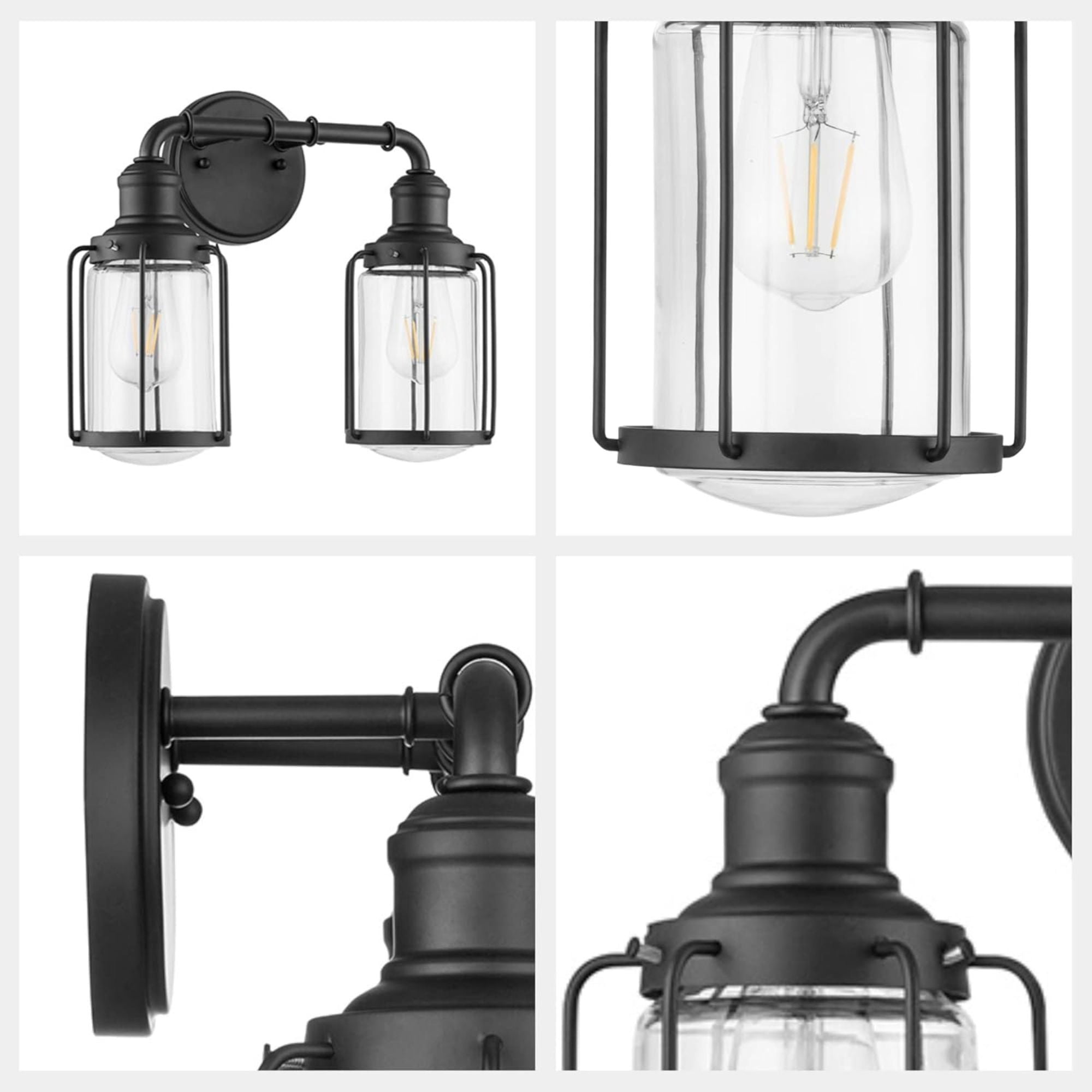 Prominence Home Lincoln Woods 2 Light Industrial Bathroom Vanity Light, Black - VMInnovations
