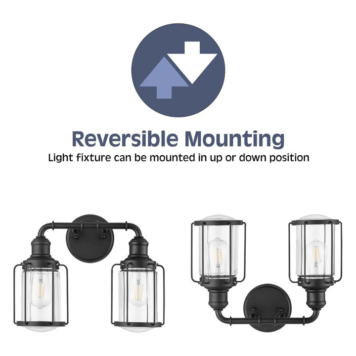 Prominence Home Lincoln Woods 2 Light Industrial Bathroom Vanity Light, Black - VMInnovations