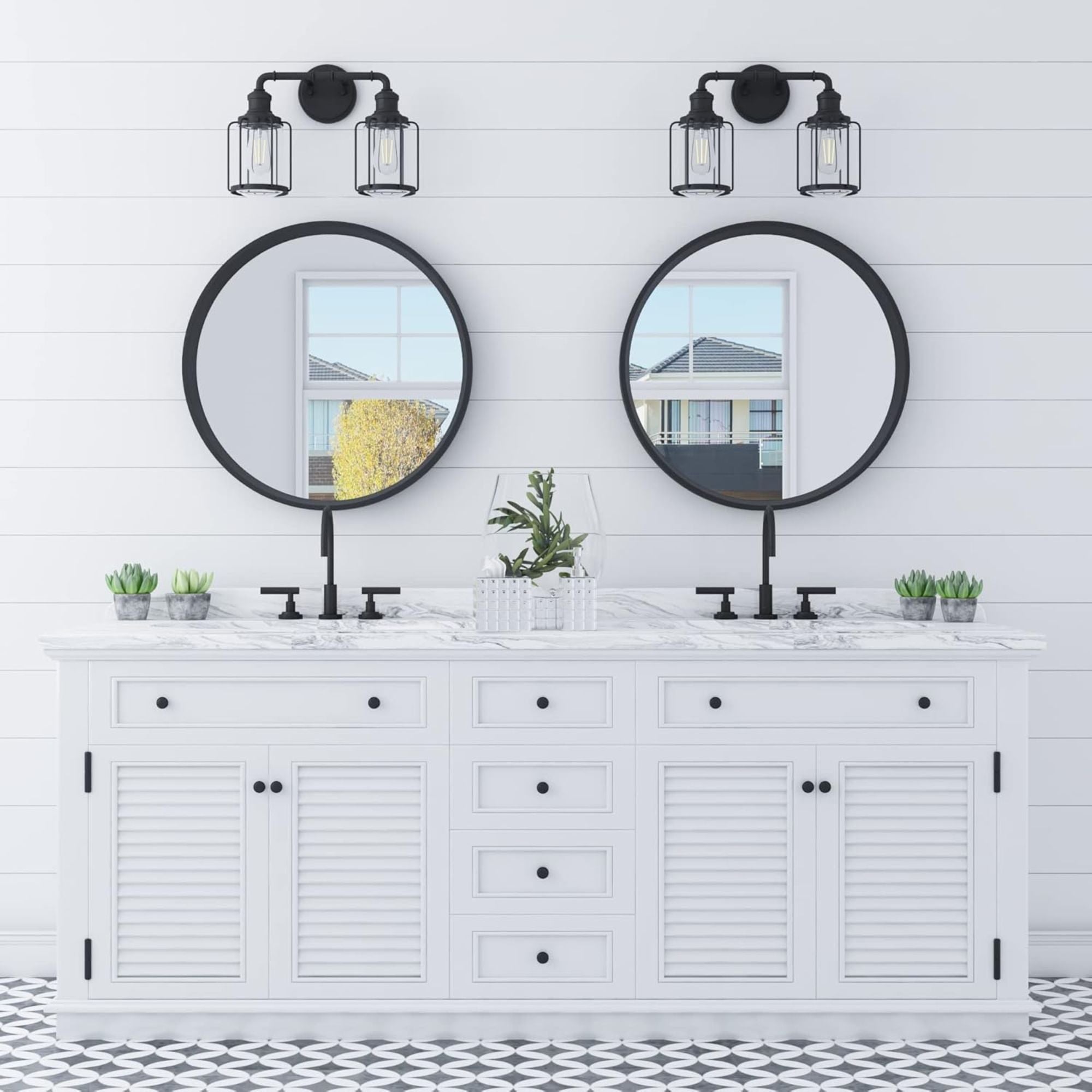 Prominence Home 2 Pack Lincoln Woods 2 Light Industrial Bath Vanity Light, Black