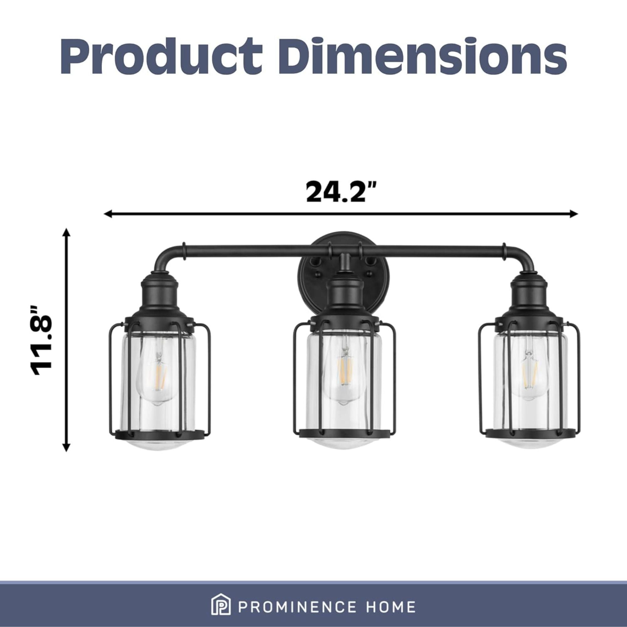 Prominence Home Lincoln Woods 3 Light Industrial Bathroom Vanity Light, Black - VMInnovations