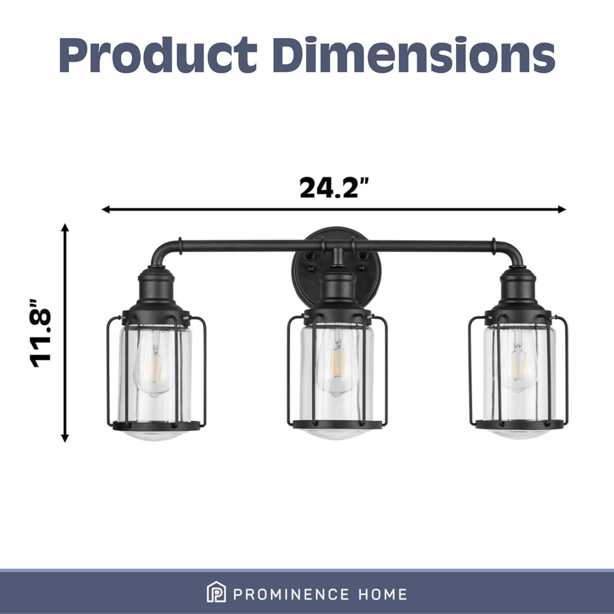 Prominence Home 2 Pack Lincoln Woods 3 Light Industrial Bath Vanity Light, Black - VMInnovations