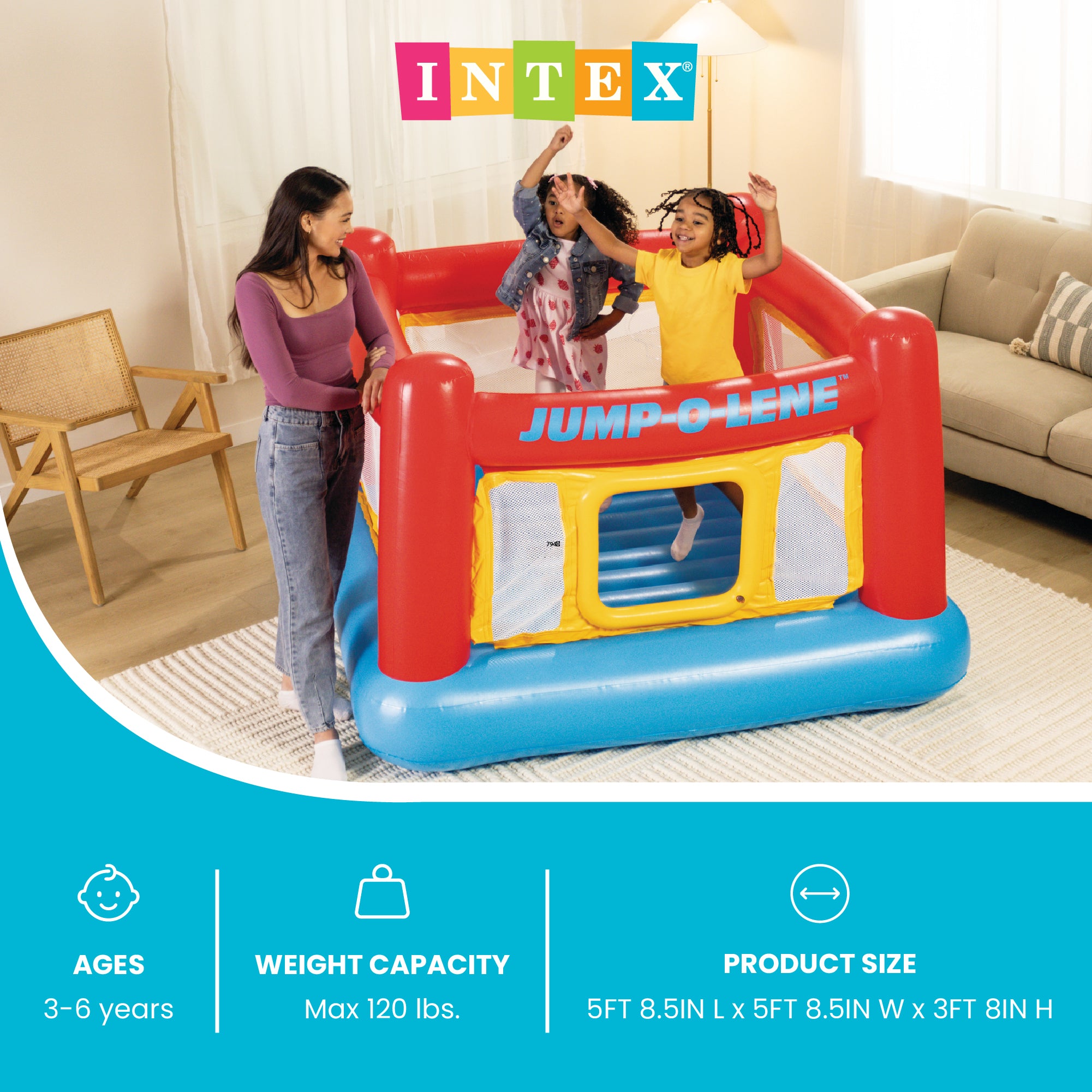 Intex Inflatable Jump-O-Lene Trampoline Bounce House with Crawl-Thru Door & Net