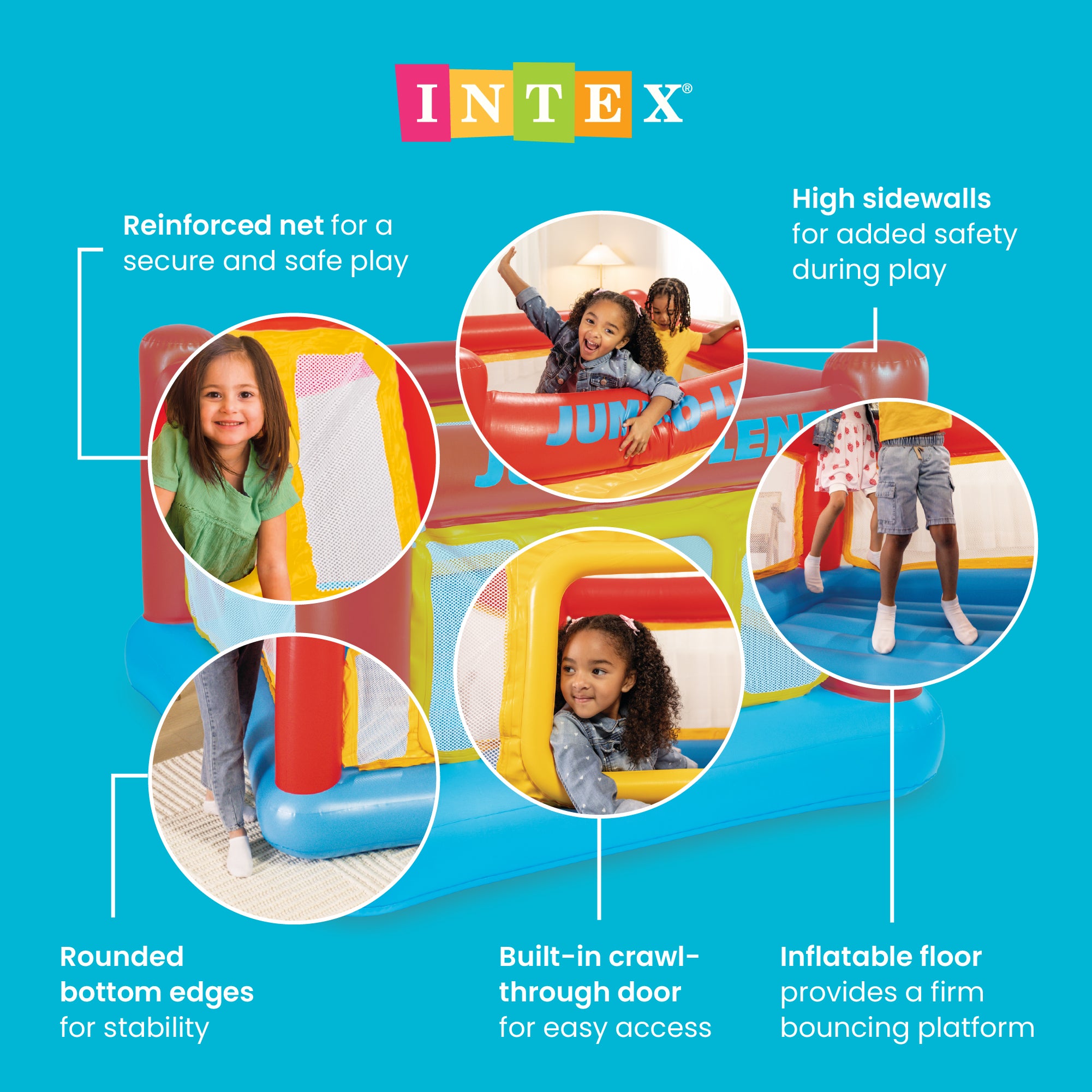 Intex Inflatable Jump-O-Lene Trampoline Bounce House with Crawl-Thru Door & Net