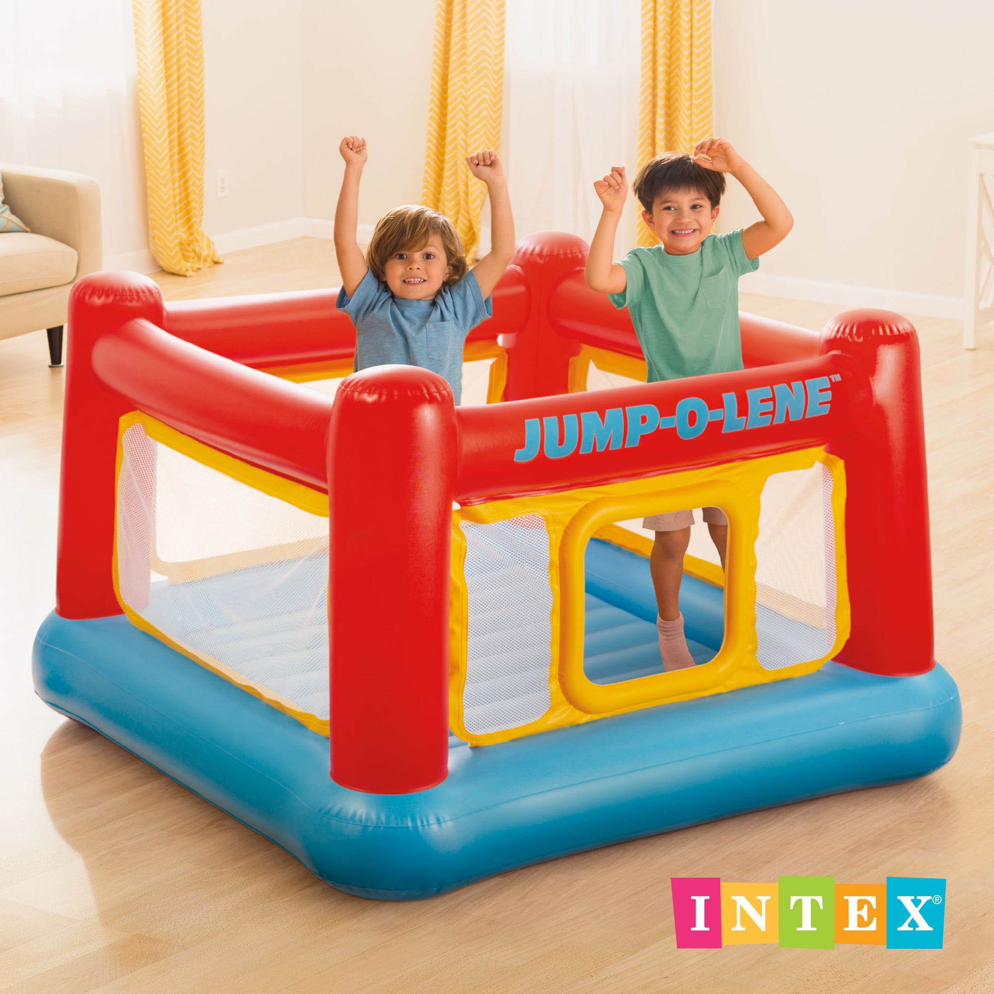 Intex Inflatable Jump-O-Lene Trampoline Bounce House with Crawl-Thru Door & Net