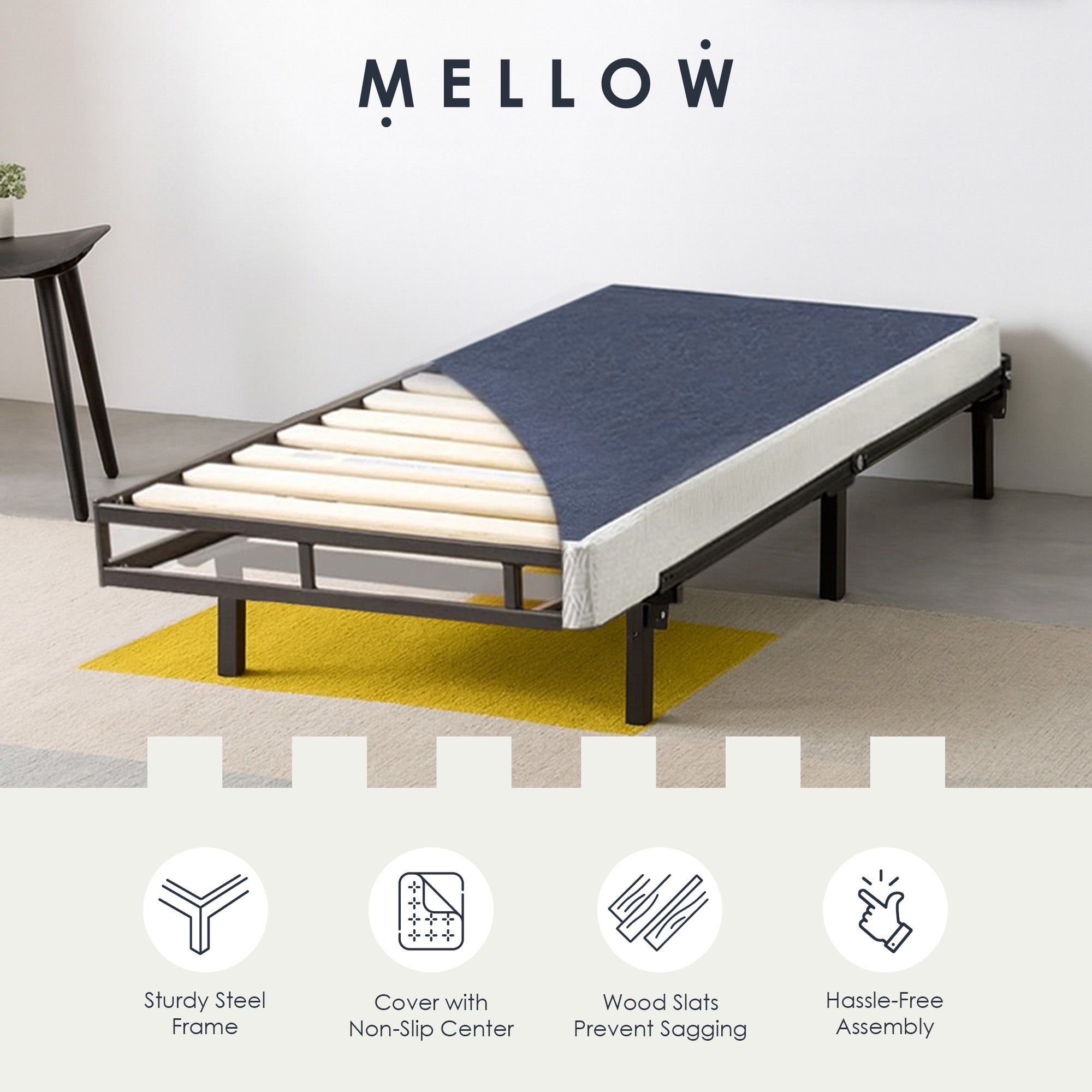 Best Price Mattress 4-Inch Metal Box Spring with Sturdy Steel Frame, Twin, Blue - VMInnovations