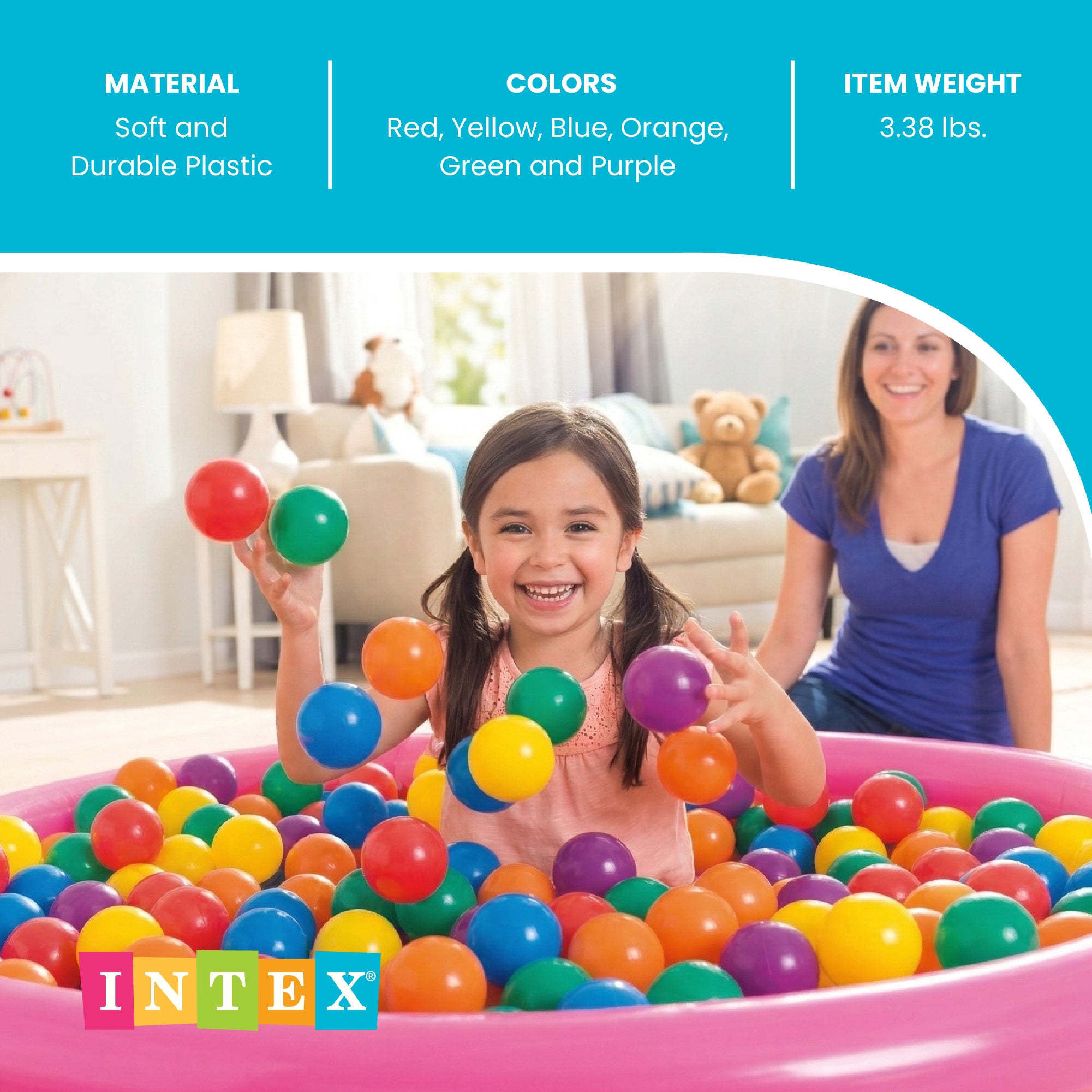 Intex 100-Pack Large Plastic Multi-Colored Fun Ballz For Ball Pits Bounce House - VMInnovations