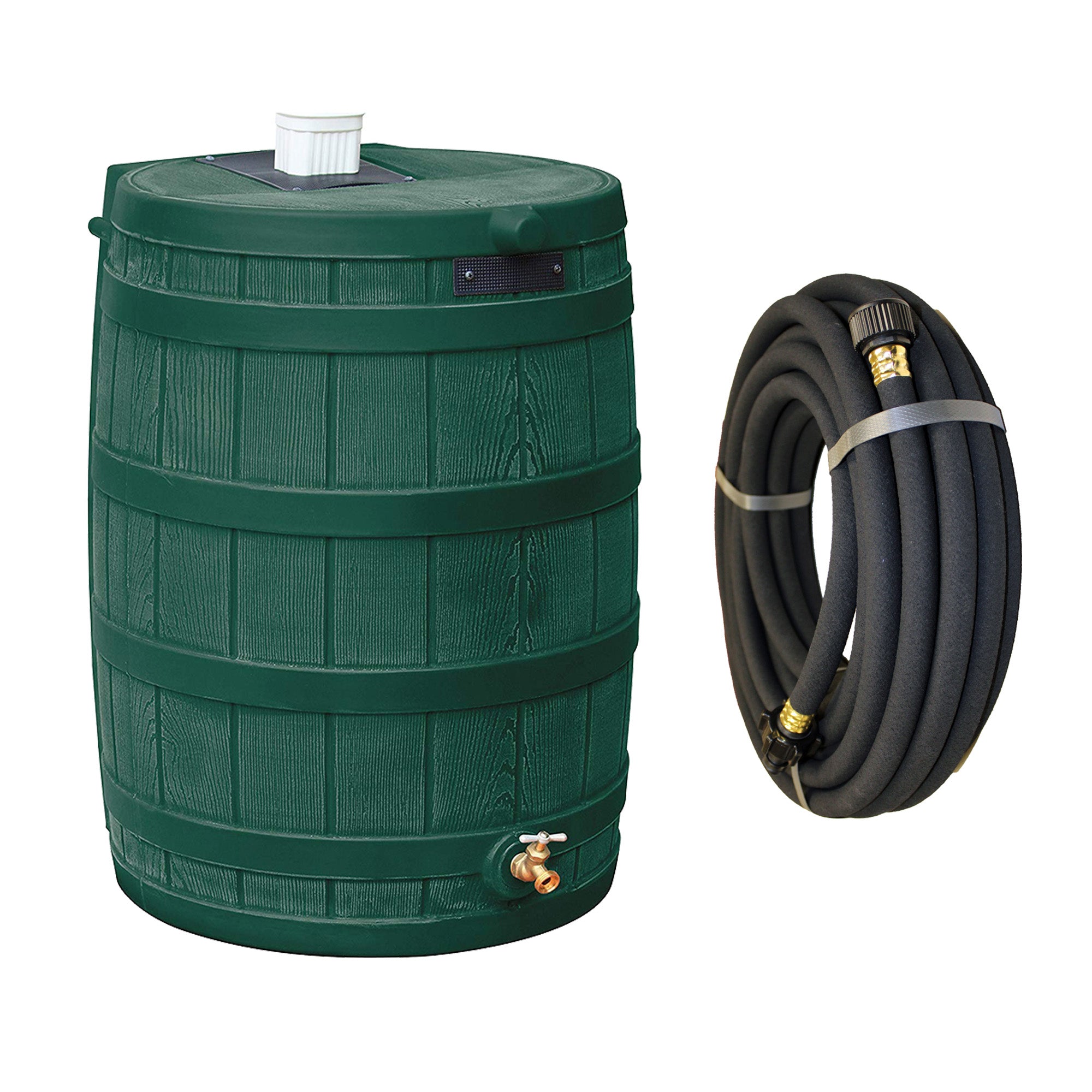 Good Ideas Rain Wizard 50 Gallon Plastic Rain Barrel, Green with 50' Soaker Hose - VMInnovations