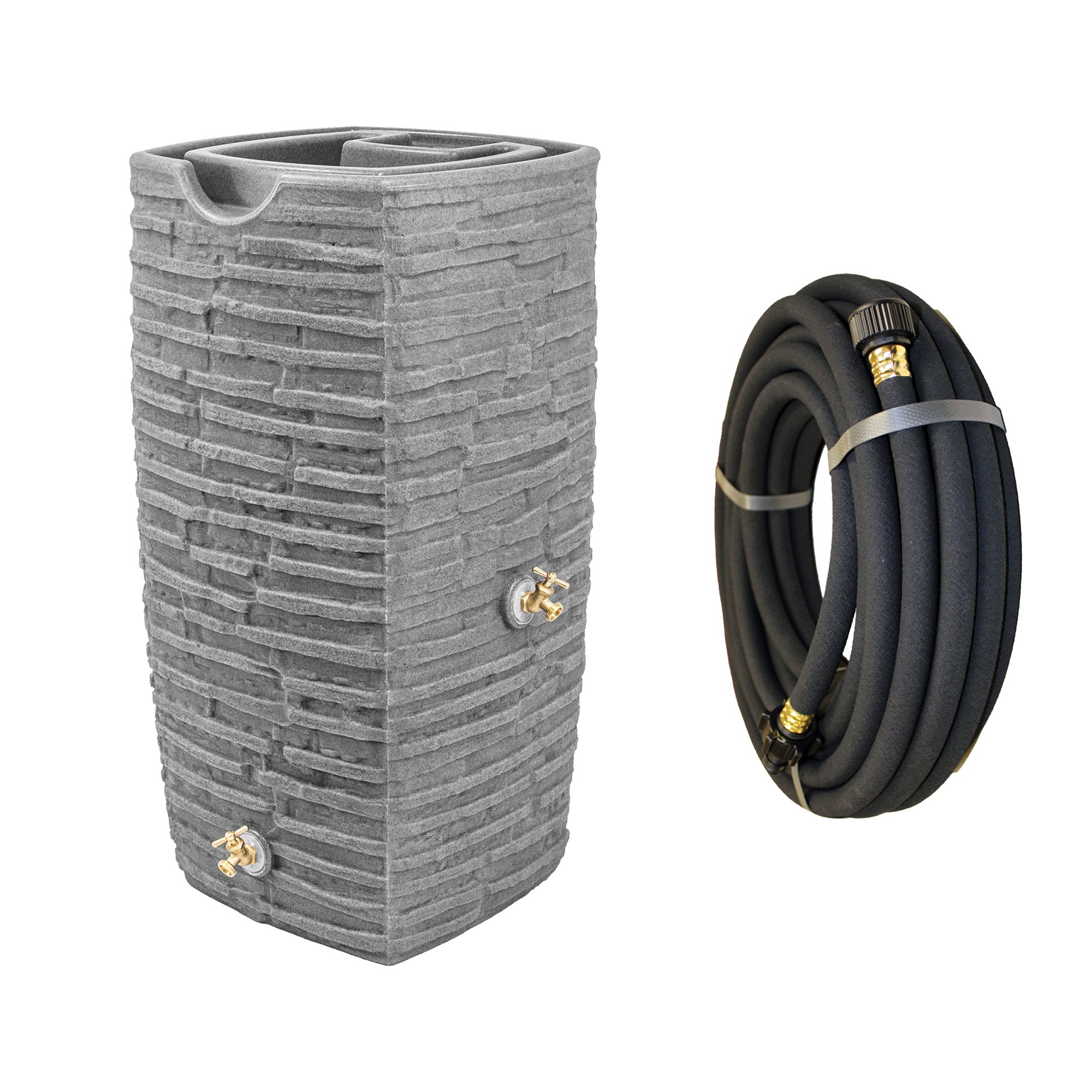 Good Ideas Impressions Riverwalk 50 Gallon Rain Barrel, Dark Granite & 50' Hose - VMInnovations