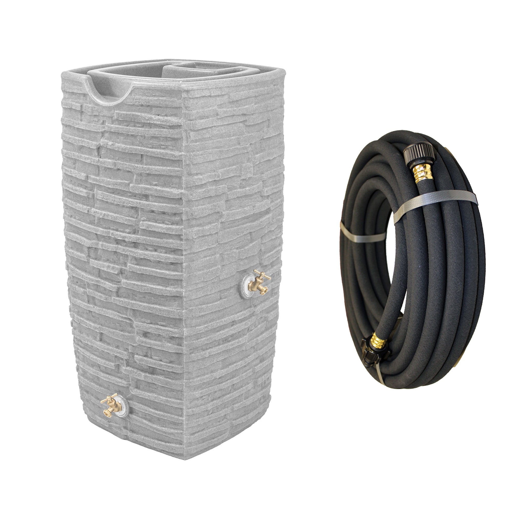 Good Ideas Impressions Riverwalk 50 Gallon Rain Barrel, Light Granite & 50' Hose - VMInnovations
