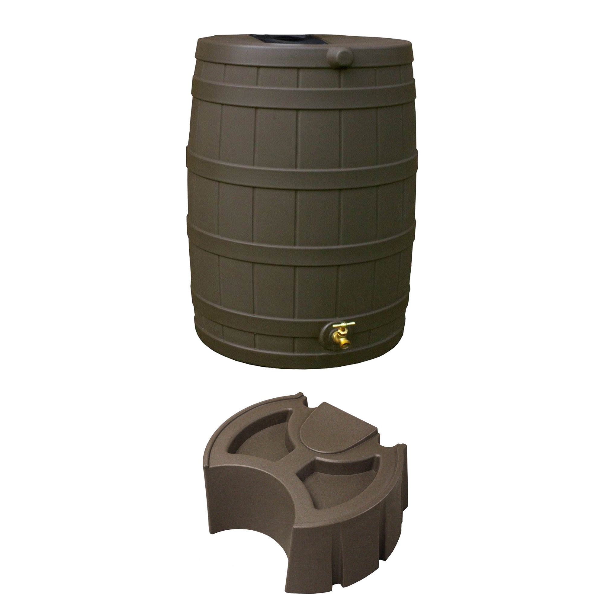 Good Ideas Rain Wizard 40 Gallon Plastic Rain Barrel Bundled with Stand, Oak - VMInnovations