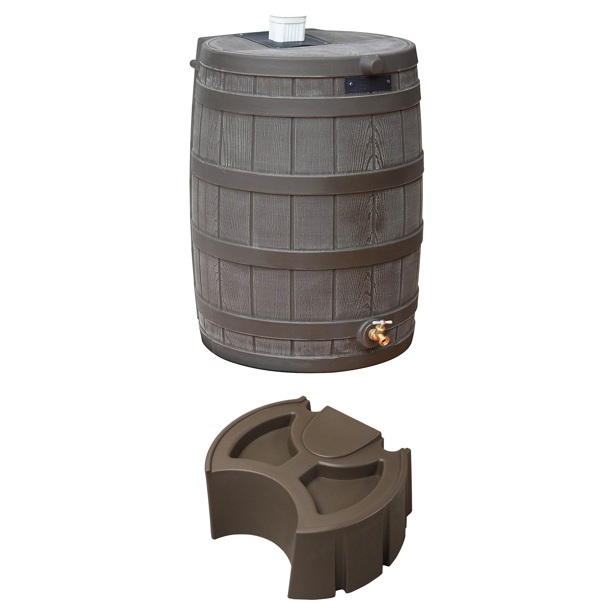 Good Ideas Rain Wizard 50 Gallon Plastic Rain Barrel Bundled with Stand, Oak - VMInnovations
