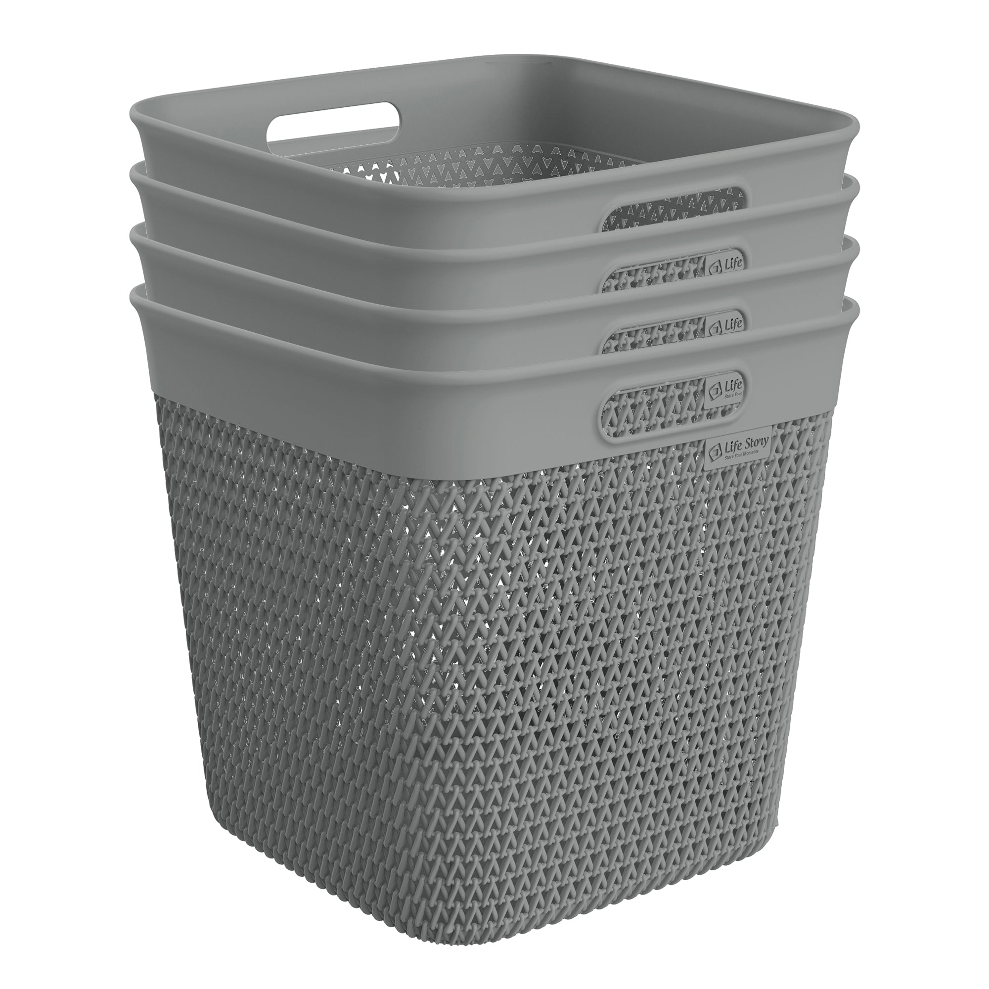 Life Story 26 Quart Decorative Storage Basket, XL Home Organizer, Gray, 4 Pack