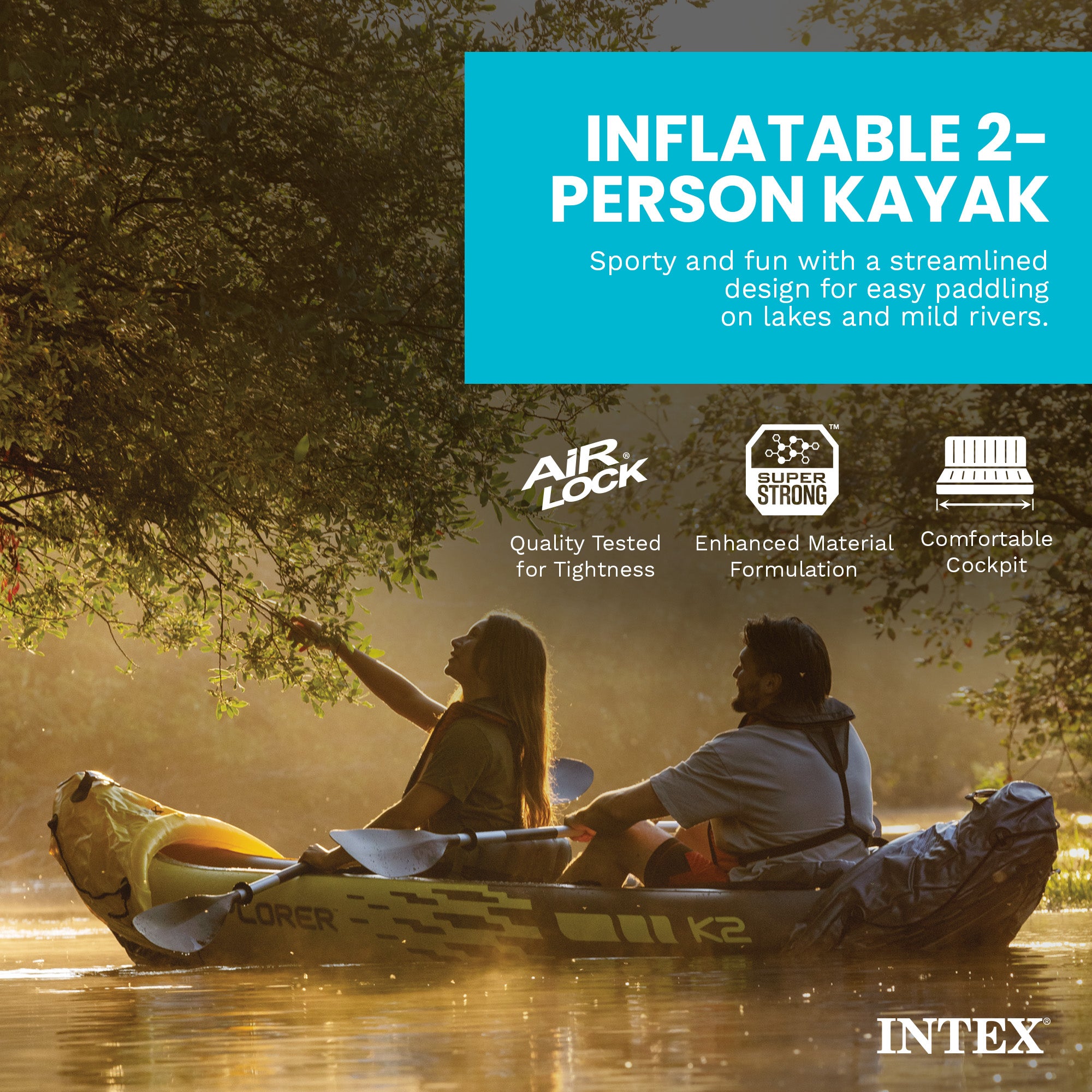 Intex Explorer K2 2-Person Inflatable Kayak Set with Oars and Air Pump, Yellow
