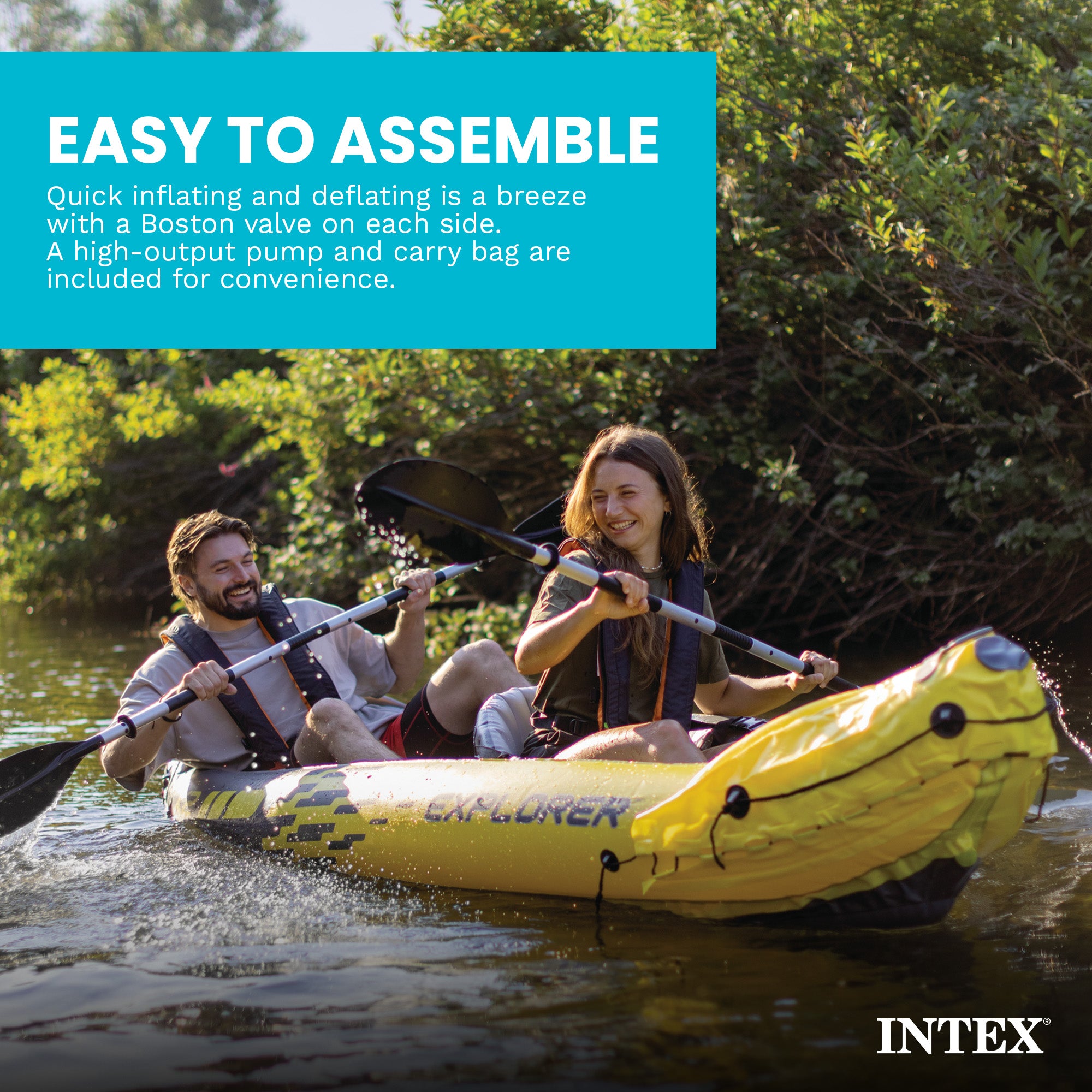 Intex Explorer K2 2-Person Inflatable Kayak Set with Oars and Air Pump, Yellow