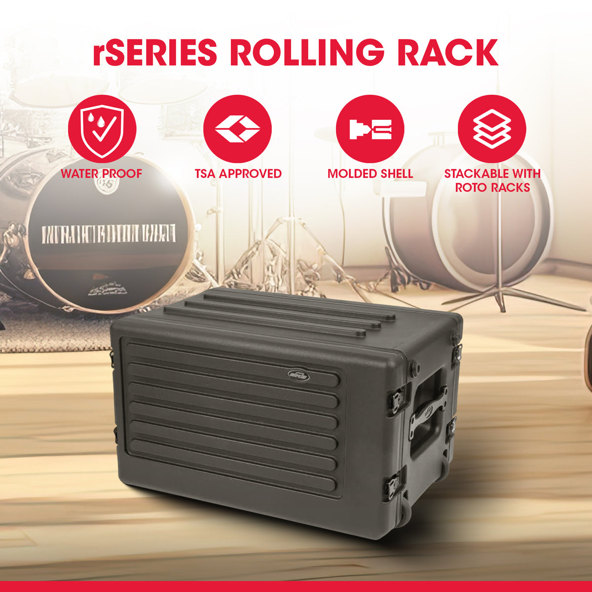SKB 6U rSeries Shallow Rolling Rack with Integrated Back Wheels (Open Box) - VMInnovations