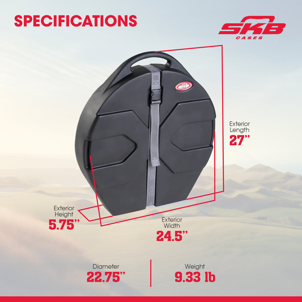 SKB 22 Inch X Cymbal Vault, Roto Hard Case w/ Handle, Storage Pocket & Dividers - VMInnovations