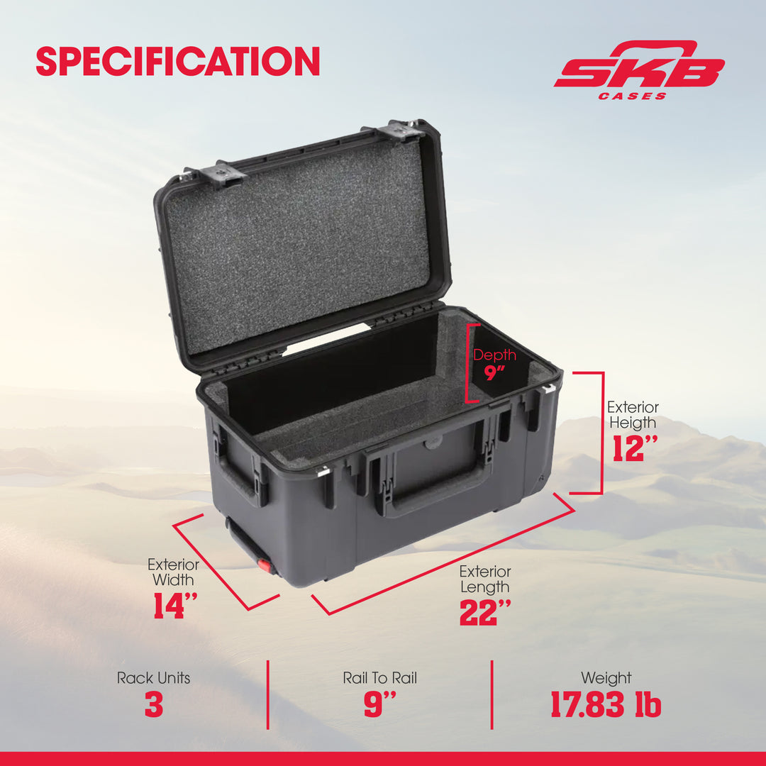 SKB iSeries 3U Shallow Fly Rack, Waterproof Polypropylene Hard Case, 9 Inch - VMInnovations