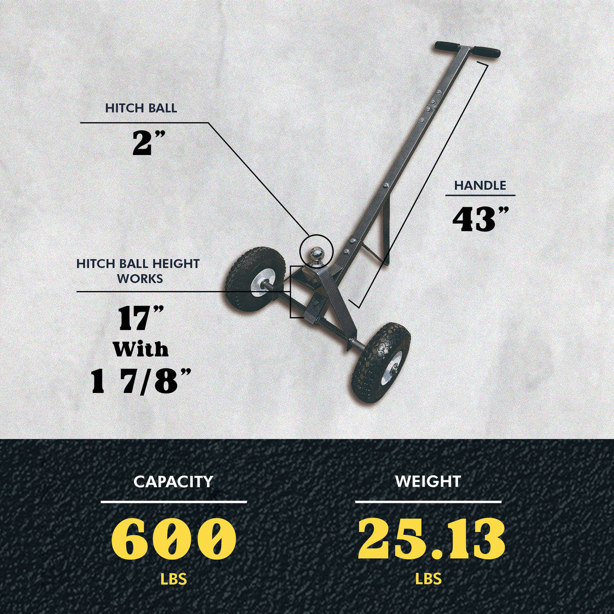 Tow Tuff Dual-Pull Trailer Dolly Cart with 12 Inch Flat-Free Tires (Open Box) - VMInnovations