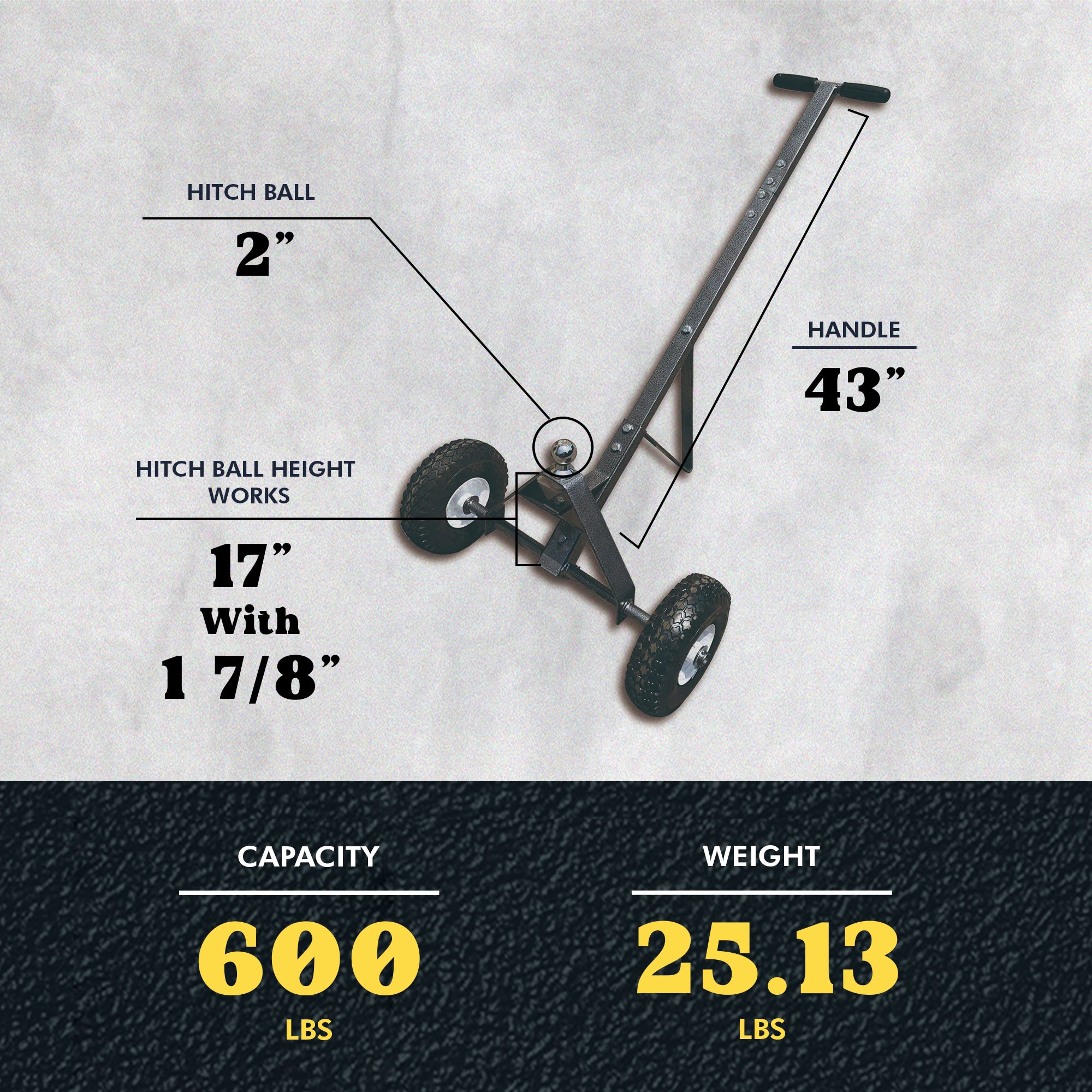 Tow Tuff Dual-Pull Trailer Dolly Cart with 12 Inch Flat-Free Tires (Open Box) - VMInnovations