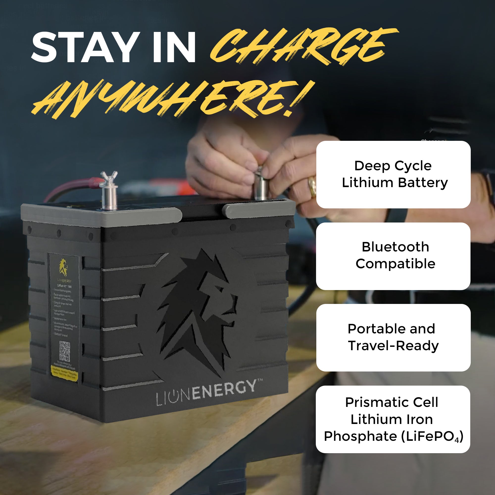 Lion Energy Lithium Rechargeable Deep Cycle Battery, Bluetooth, Black (Open Box) - VMInnovations