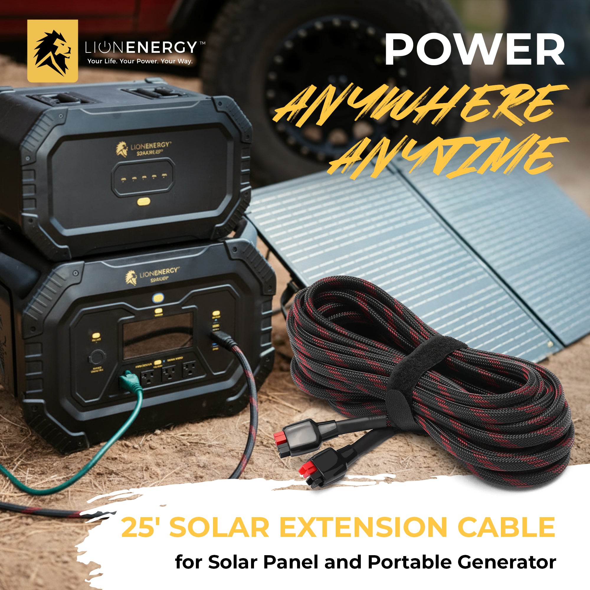 Lion Energy 25' Extension Cable for Solar Panel & Portable Generator (Open Box) - VMInnovations