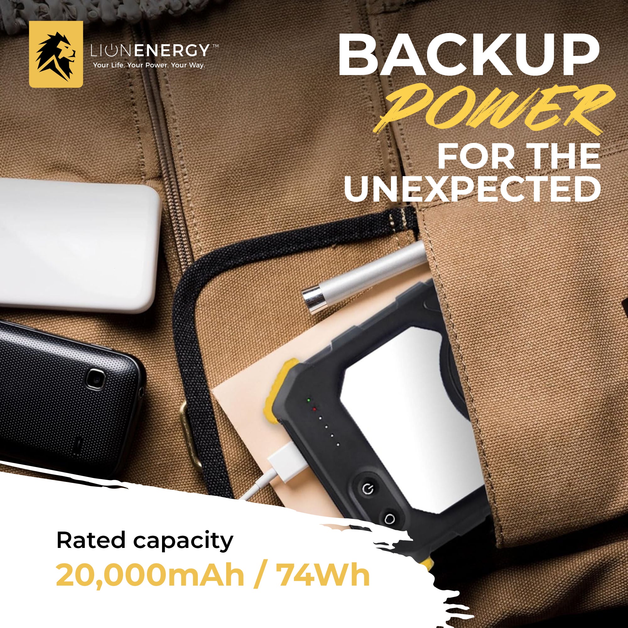 Lion Energy Prowler Power Bank, Portable Phone Charger w/Flashlight (Open Box) - VMInnovations