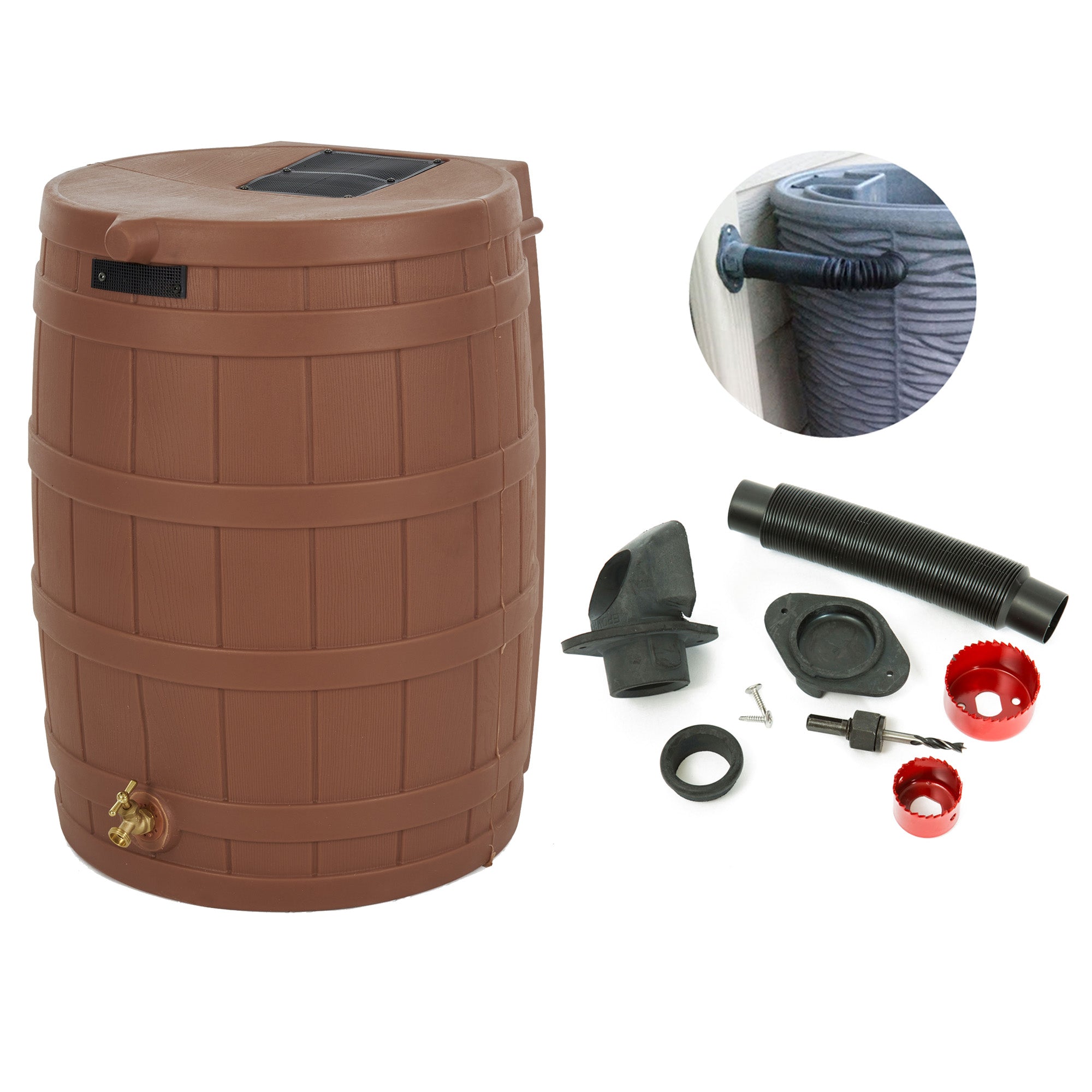 Good Ideas Rain Wizard 50 Gallon Rain Barrel, Terra Cotta & Diverter Flex Kit