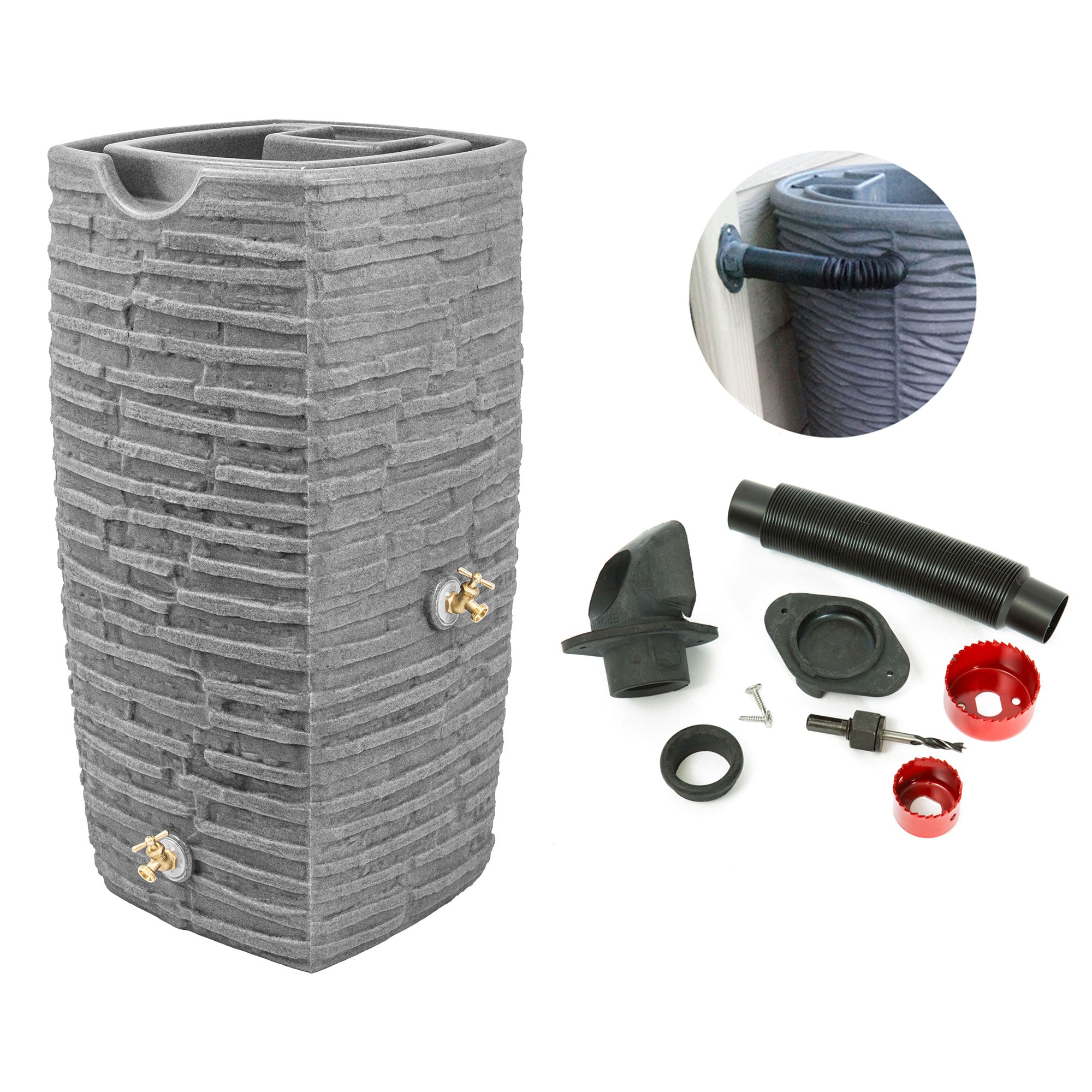 Good Ideas Impressions Riverwalk 50Gal Rain Saver w/ Spigots & Diverter Flex Kit