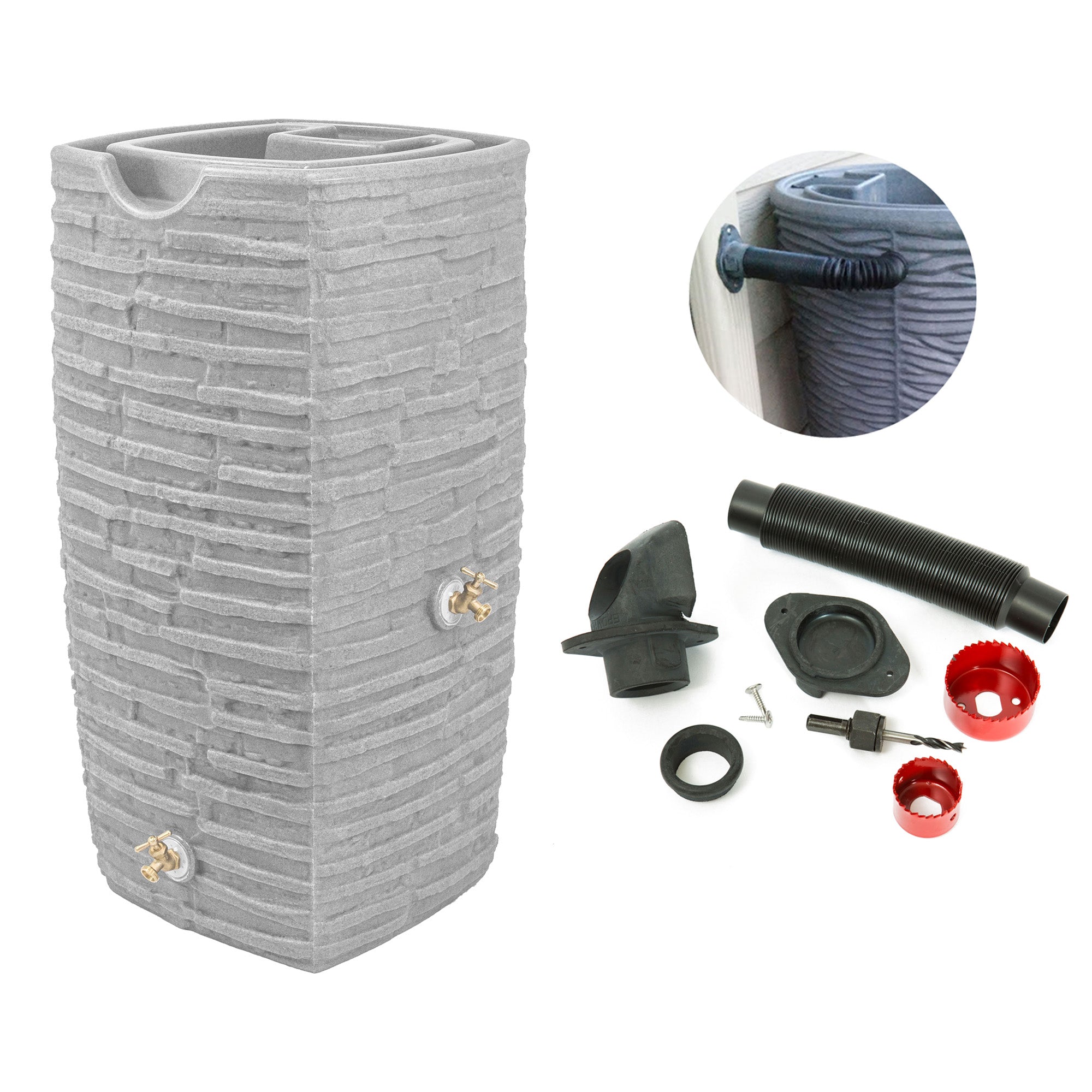Good Ideas Impressions Riverwalk 50Gal Rain Saver w/ Spigots & Diverter Flex Kit - VMInnovations