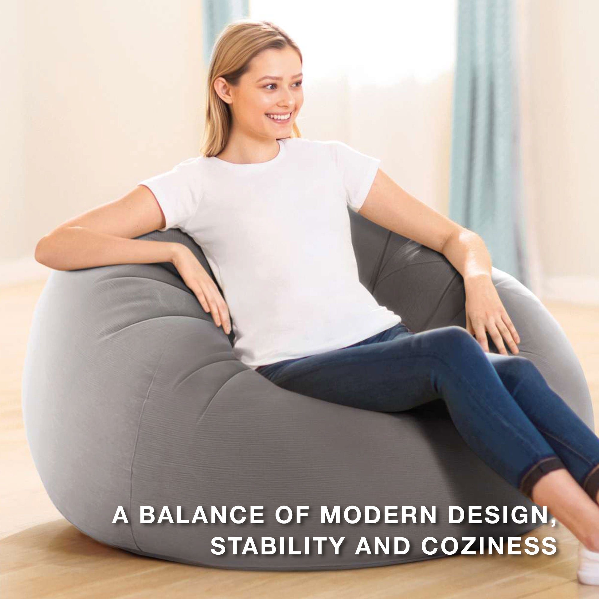 Intex Inflatable Beanless Bag Chair, Portable Blowup Lounge Seating, 6 Pack Gray