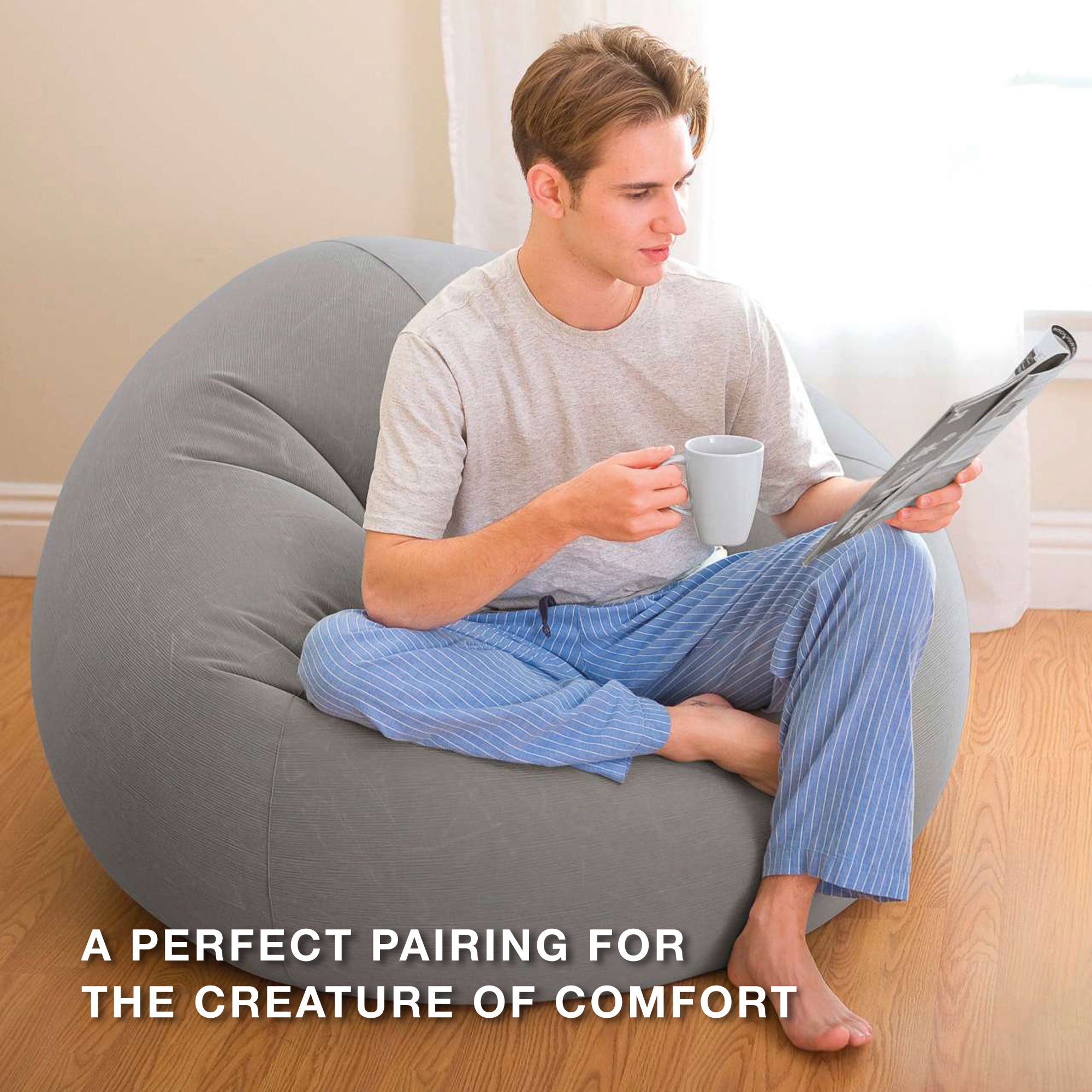 Intex Inflatable Beanless Bag Chair, Portable Blowup Lounge Seating, 6 Pack Gray