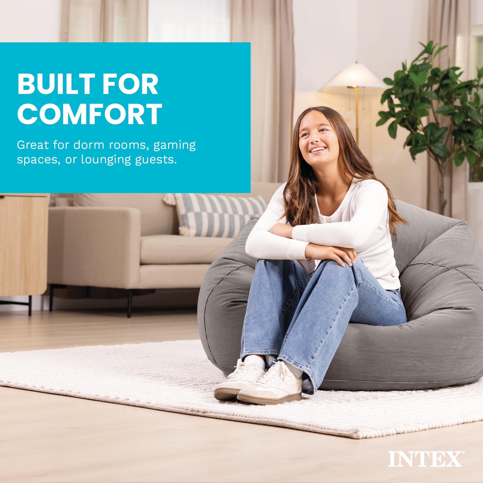 Intex Inflatable Lounge Beanless Lounger Bag Chair - Grey | 68579EP (Open Box)