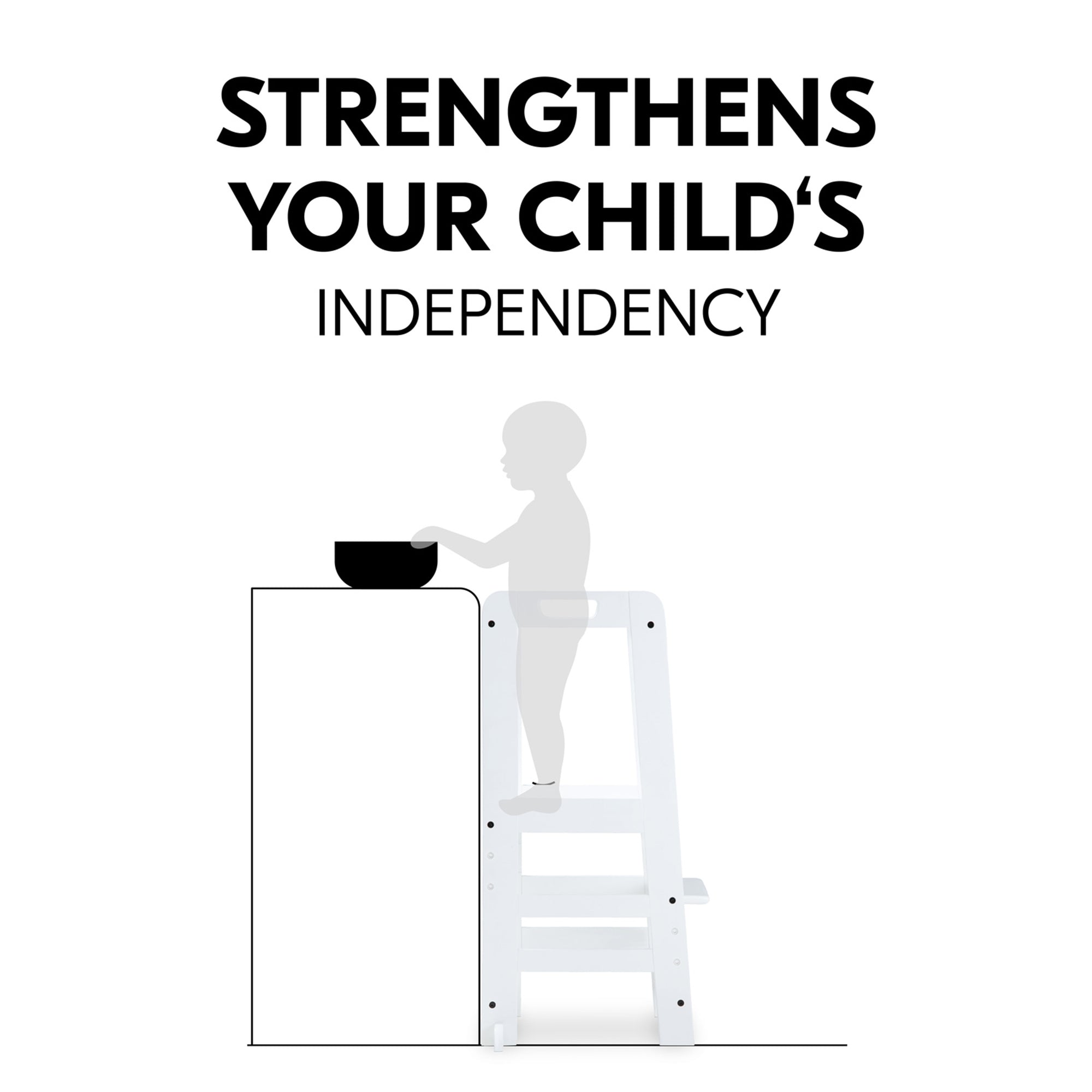 hauck Learn N Explore Montessori Toddler Tower, Wooden Kitchen Stool, White - VMInnovations