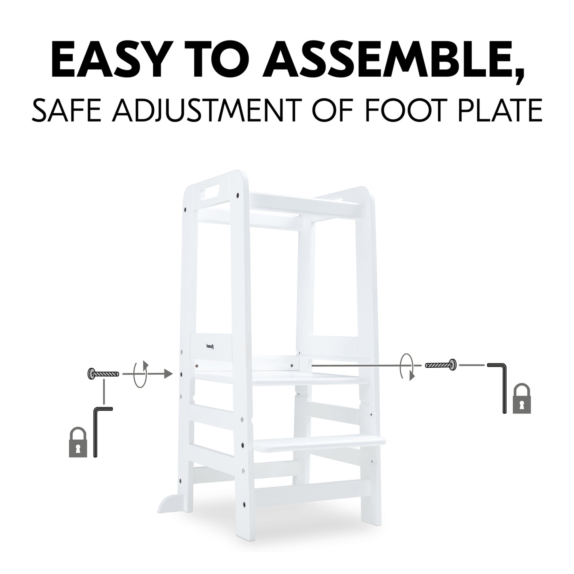 hauck Learn N Explore Montessori Toddler Tower, Wooden Kitchen Stool, White - VMInnovations