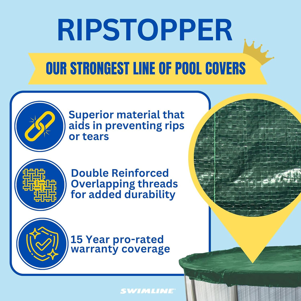 Swimline Hydrotools Ripstopper Winter Pool Cover for 12x24 Ft Above Ground Pool - VMInnovations
