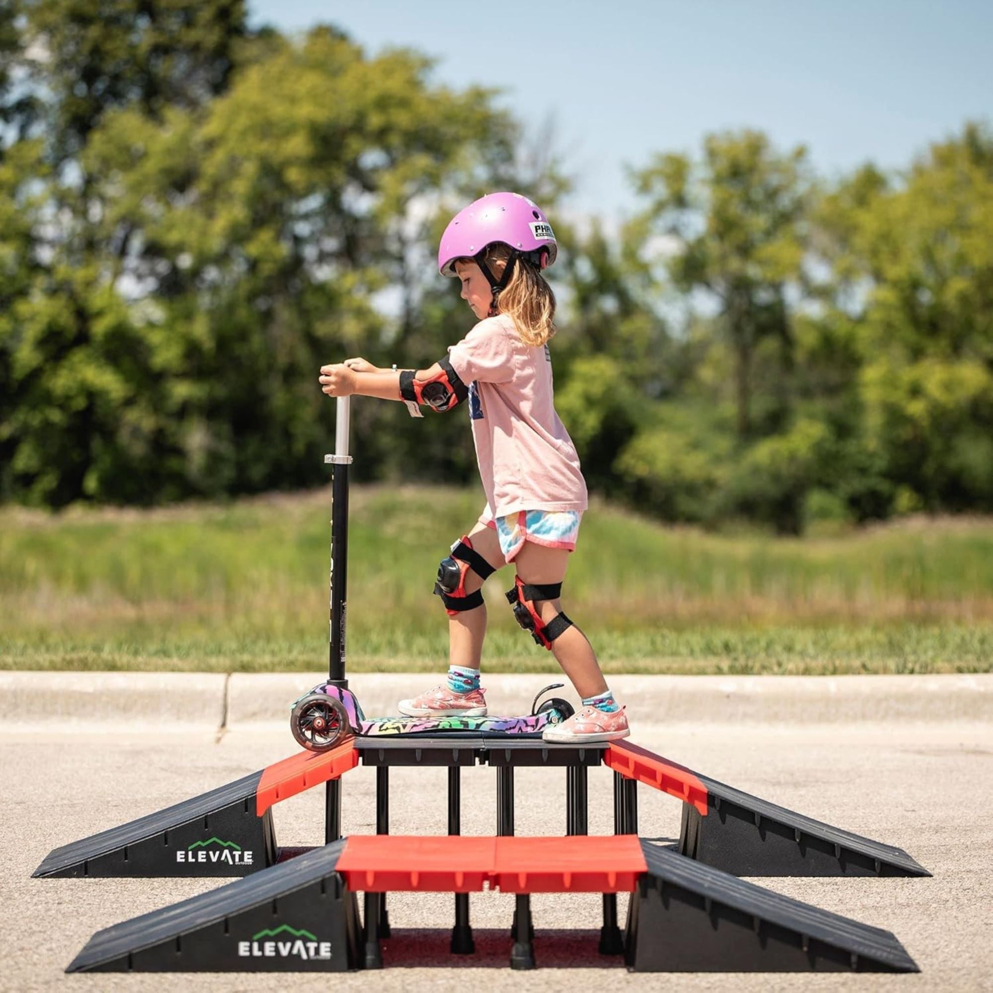 Elevate Outdoor Mini Skateboard Ramp 10-Piece Set with EZ-Link Setup, Orange - VMInnovations