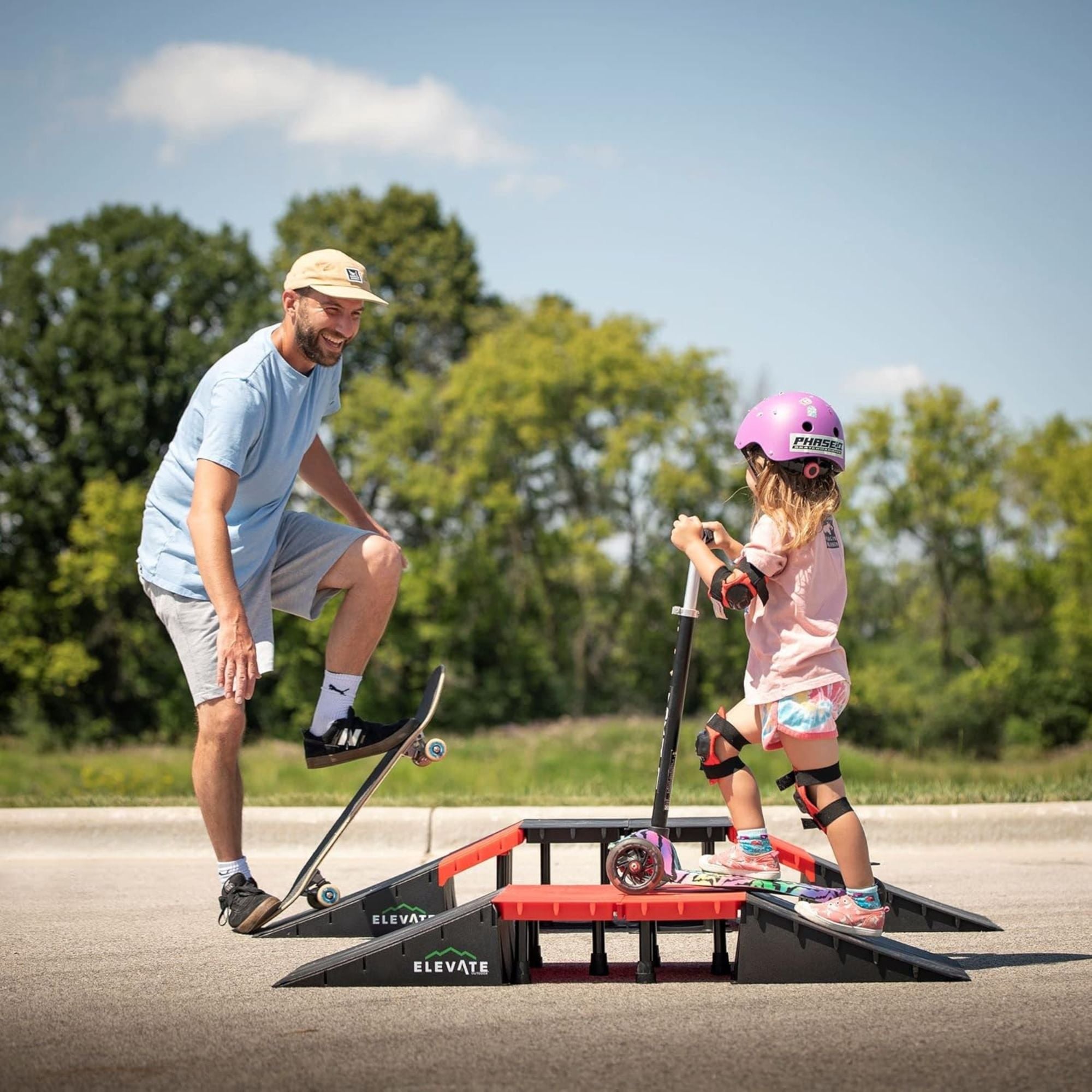 Elevate Outdoor Mini Skateboard Ramp 10-Piece Set with EZ-Link Setup, Orange - VMInnovations