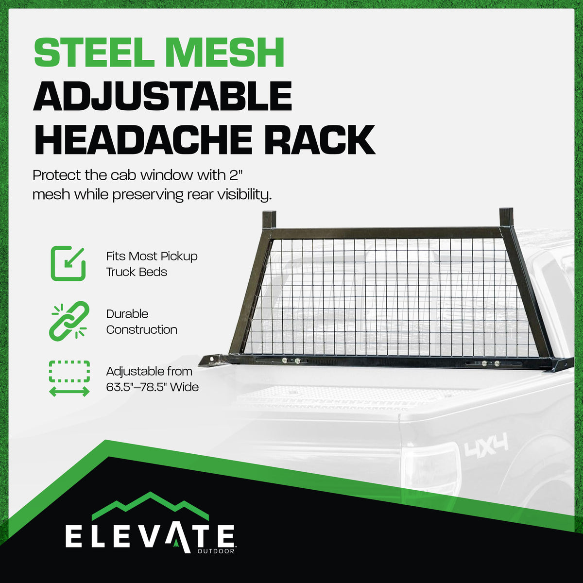 Elevate Outdoor Steel Mesh Adjustable Headache Rack with Wire Screen, Black