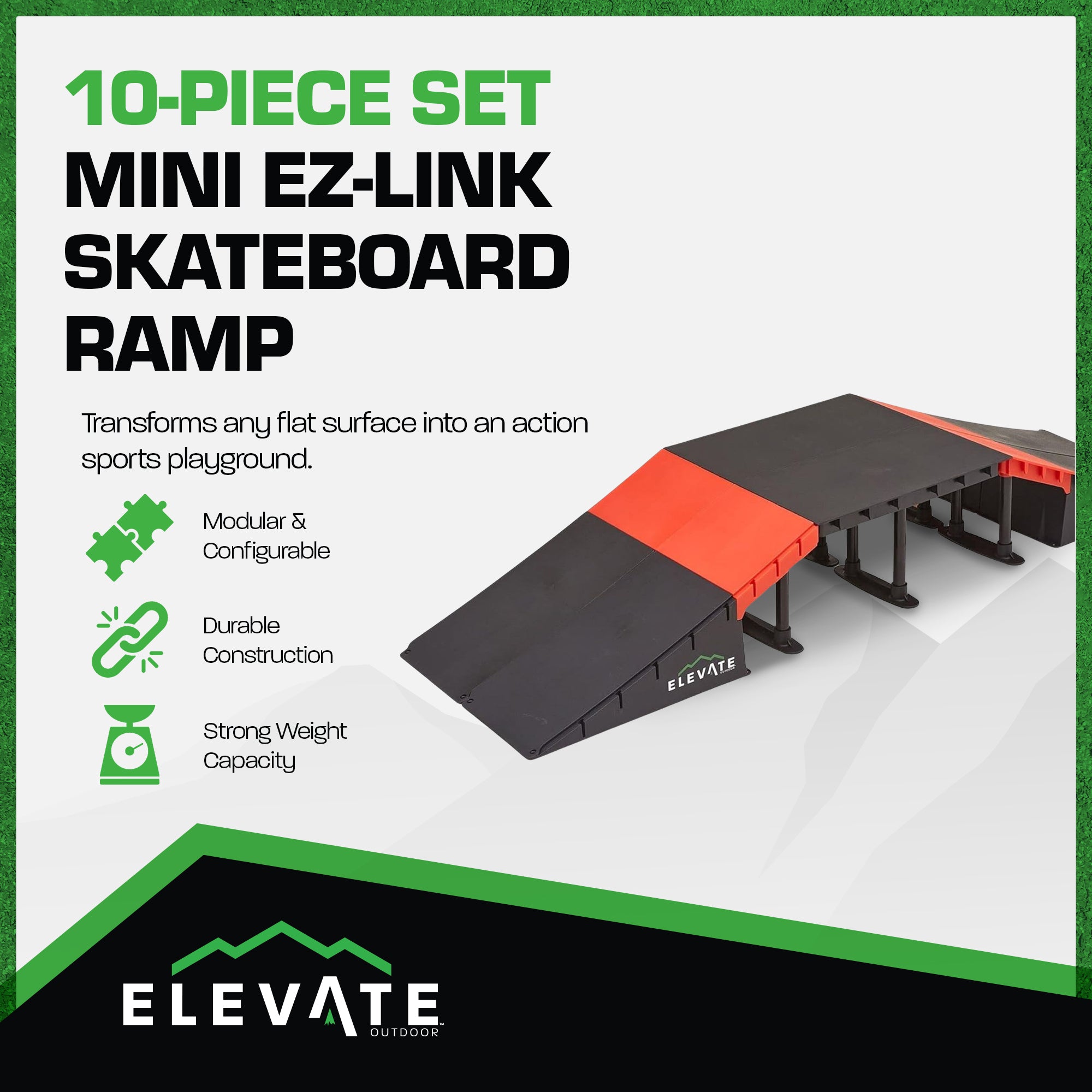 Elevate Outdoor Mini Skateboard Ramp 10-Piece Set with EZ-Link Setup, Orange - VMInnovations