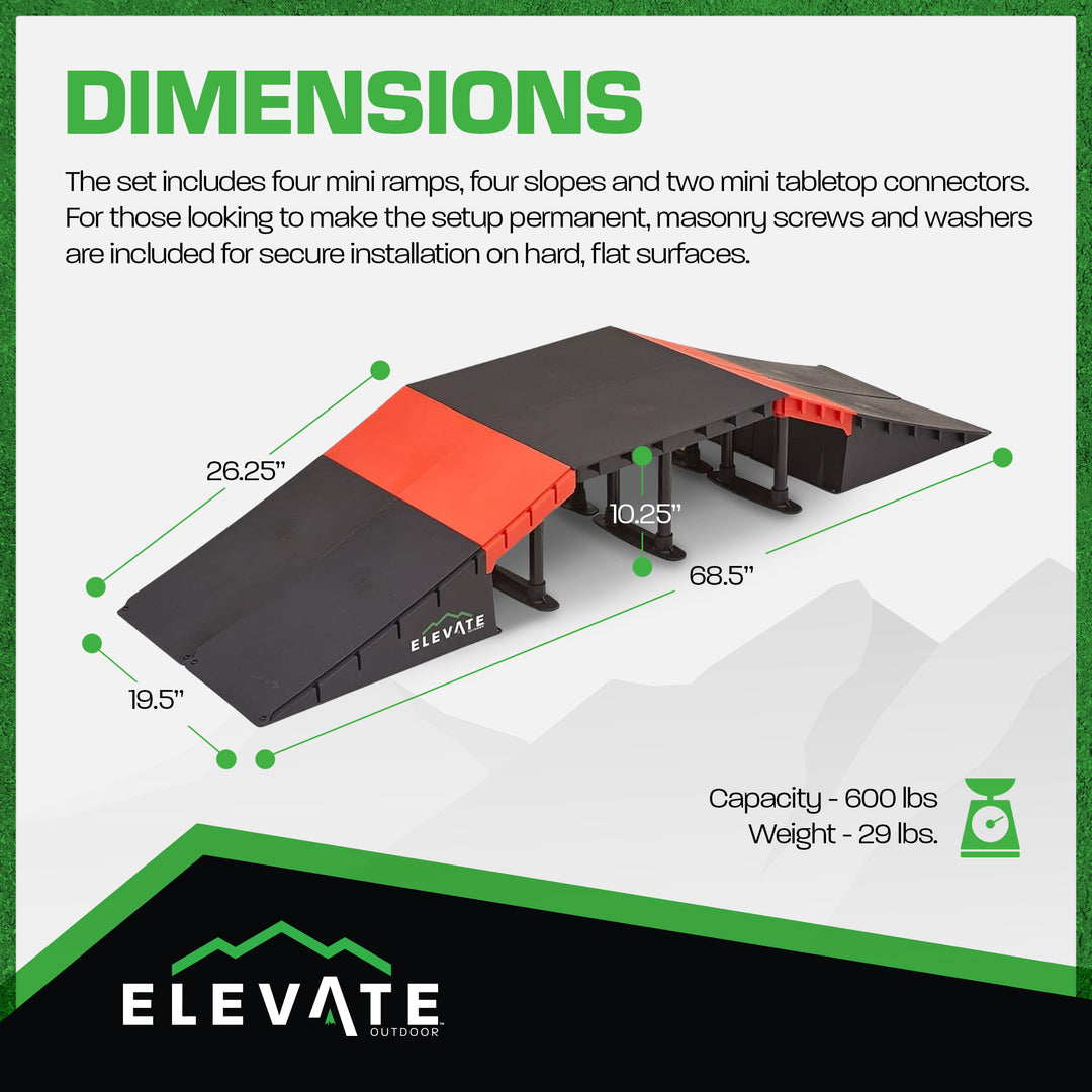 Elevate Outdoor Mini Skateboard Ramp 10-Piece Set with EZ-Link Setup, Orange