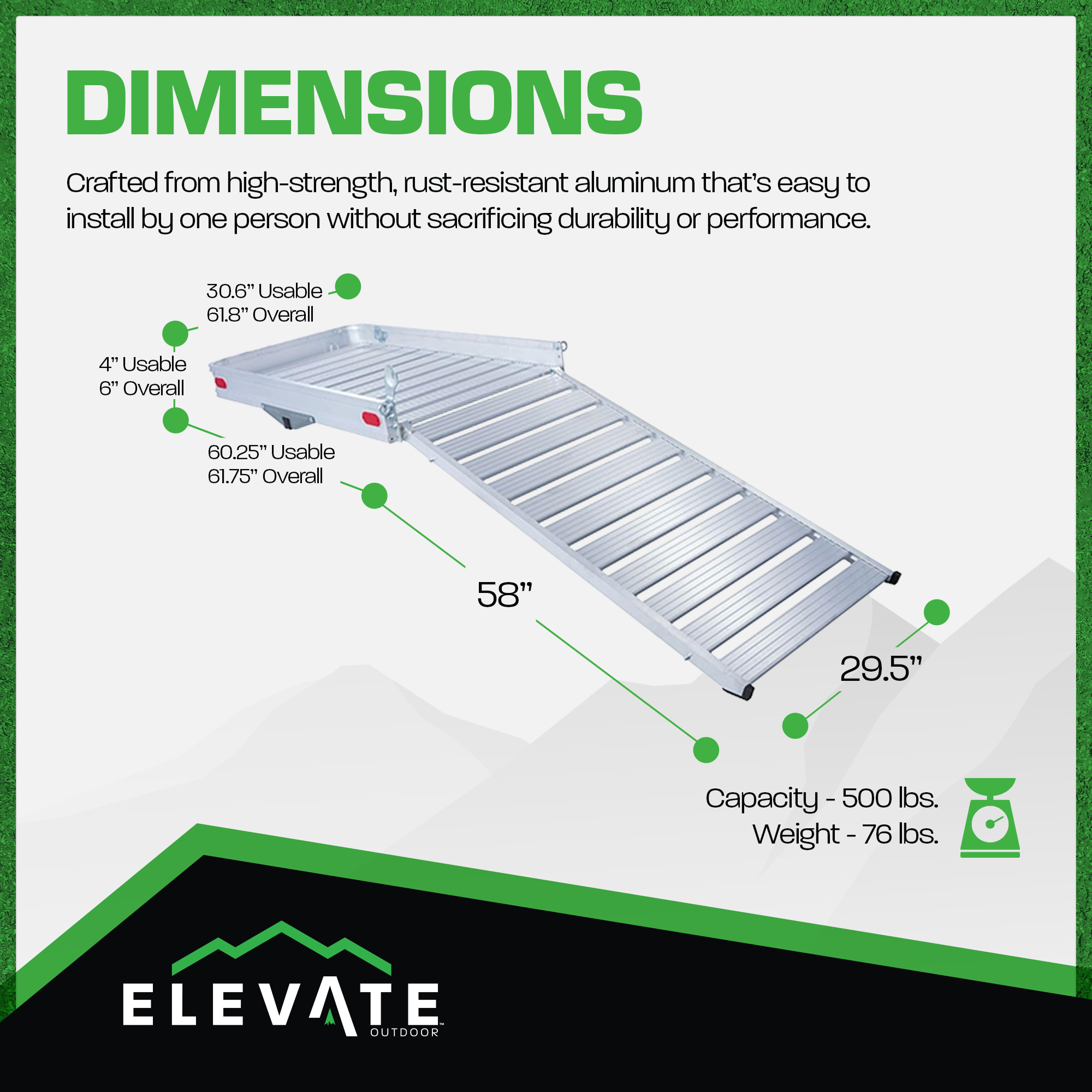 Elevate Outdoor Aluminum Tray Premium Carrier w/58-In Loading Ramp (Open Box) - VMInnovations