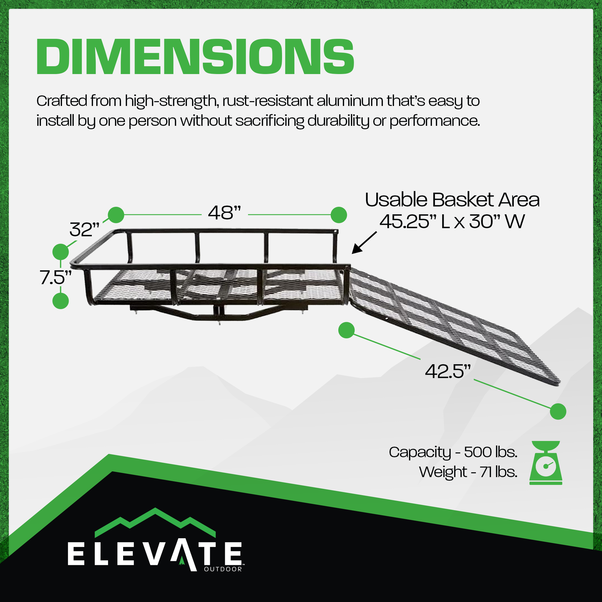 Elevate Outdoor Aluminum Tray Premium Cargo Carrier with 42.5-Inch Loading Ramp