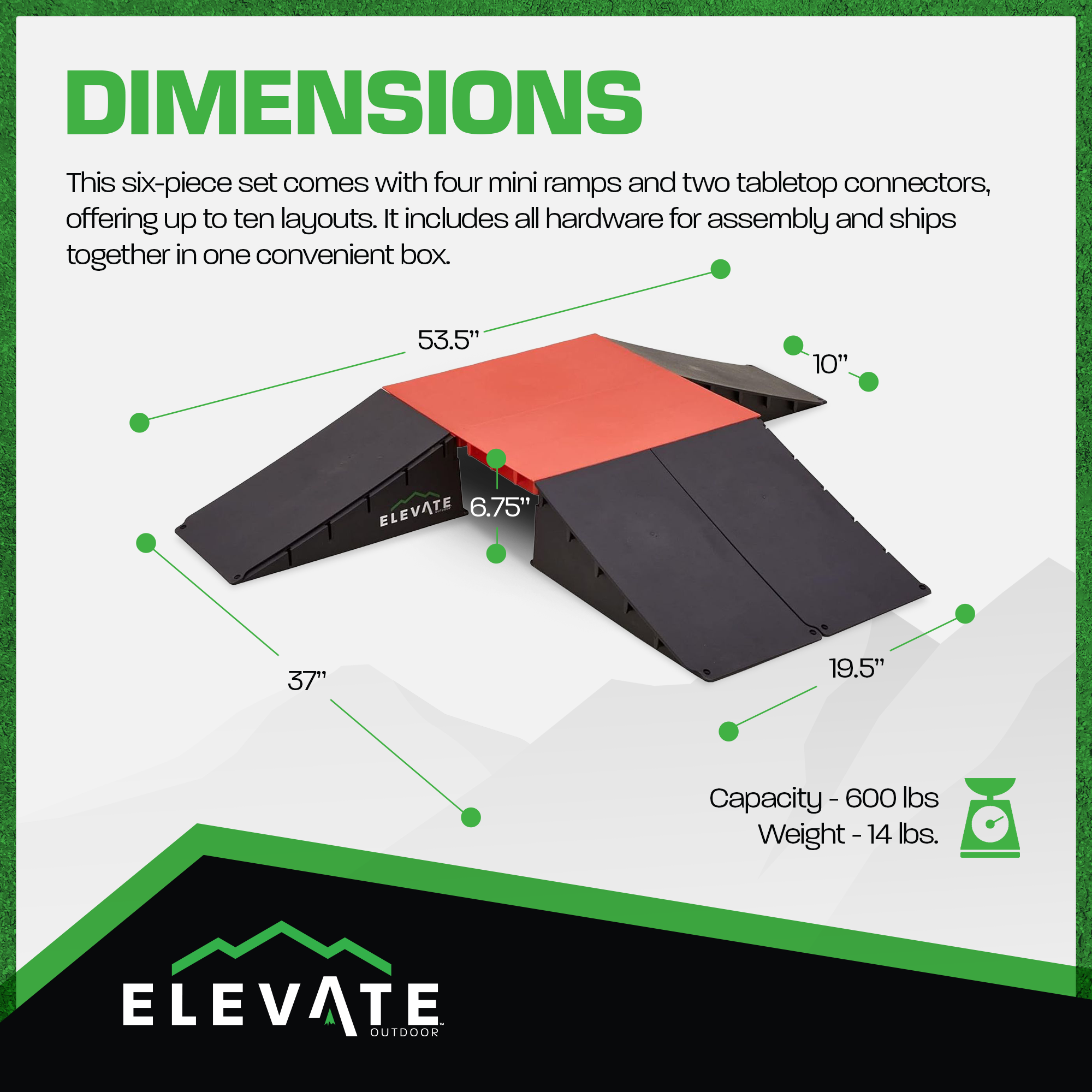 Elevate Outdoor Mini Skateboard Ramp 6pc Set w/EZ-Link Setup, Orange (Open Box) - VMInnovations