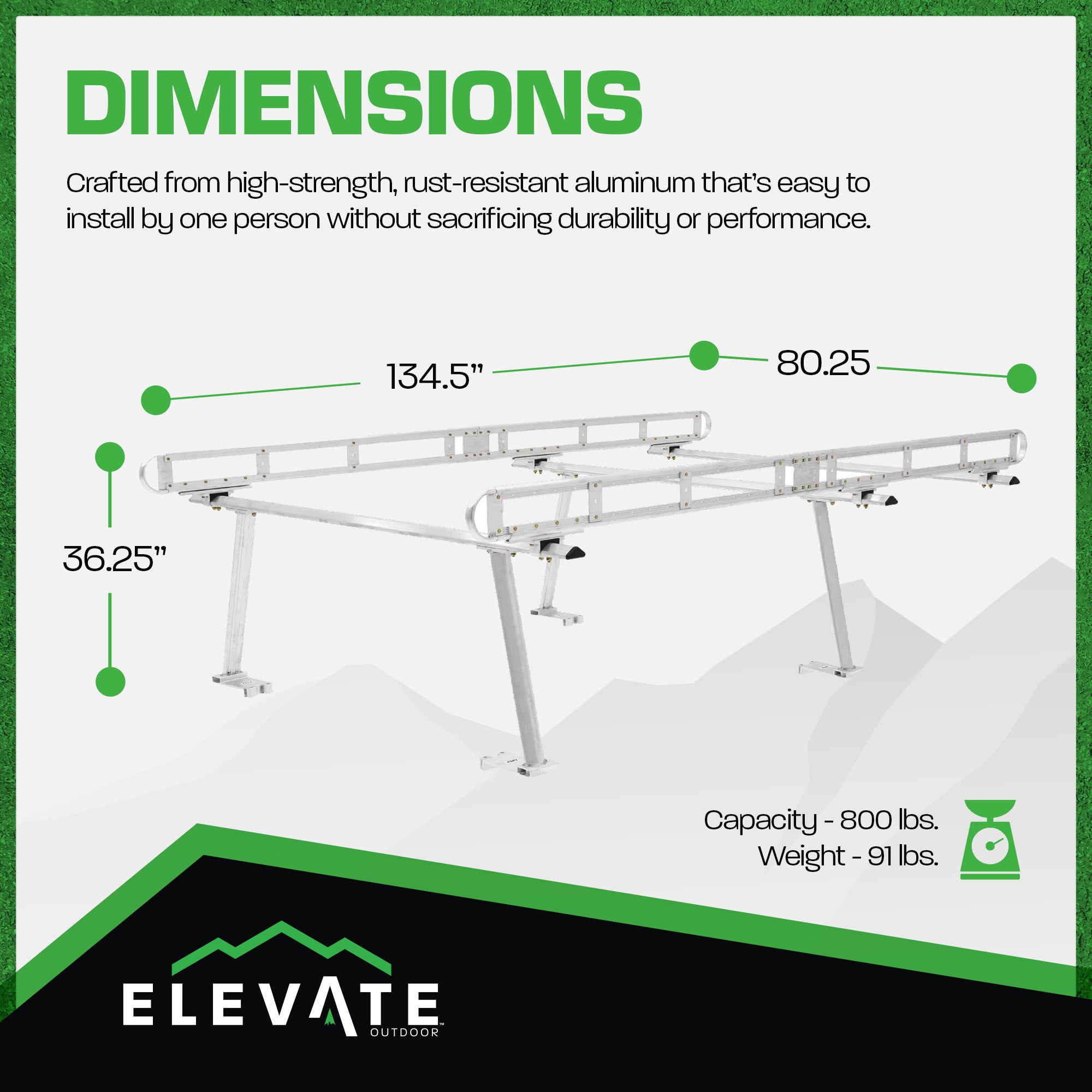 Elevate Outdoor Adjustable Universal Aluminum Pickup Truck Cap Rack for Beds